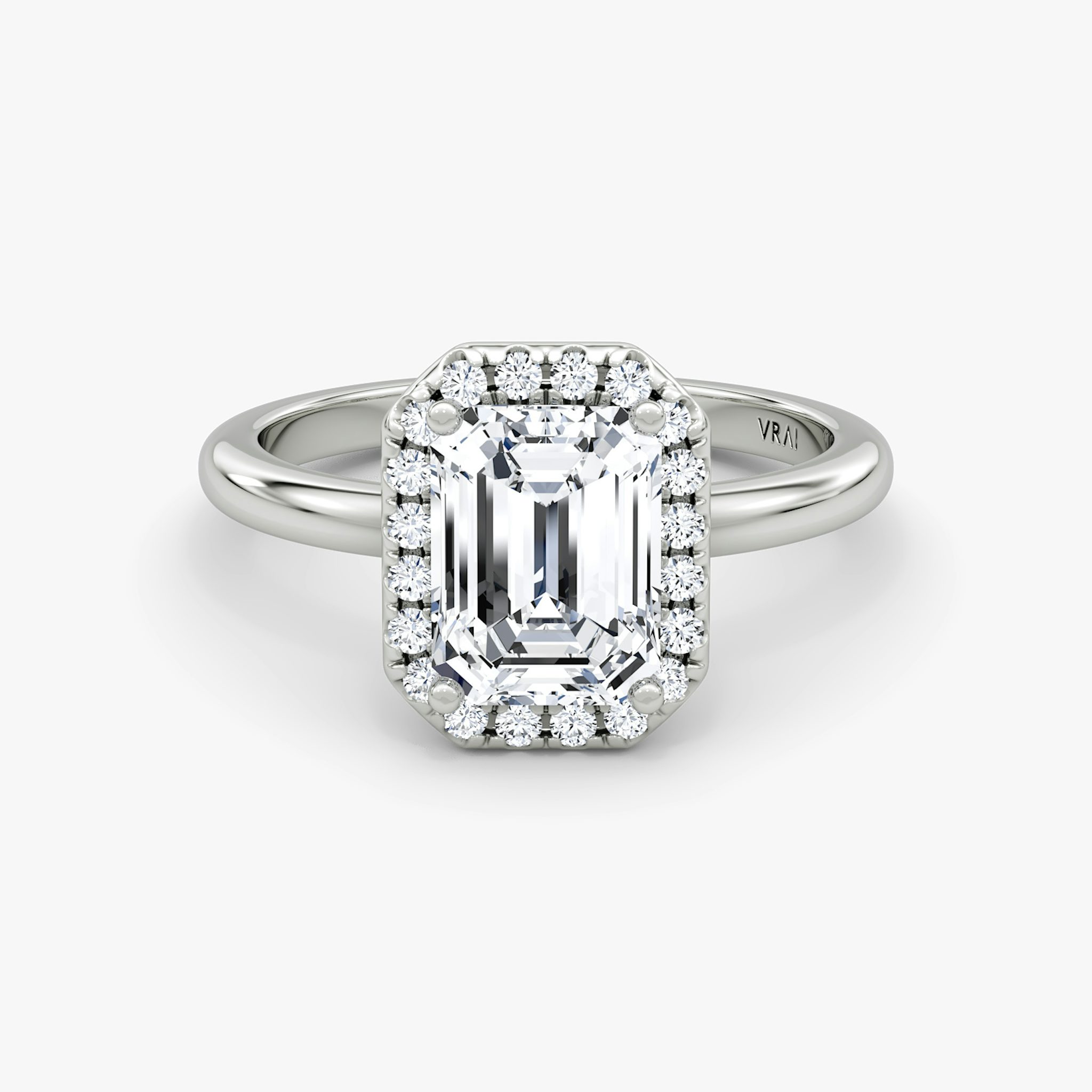 Halo | Emerald | 18k | Weißgold | bandAccent: Ohne Pavé-Besatz | haloSize: original | diamondOrientation: vertical | caratWeight: other