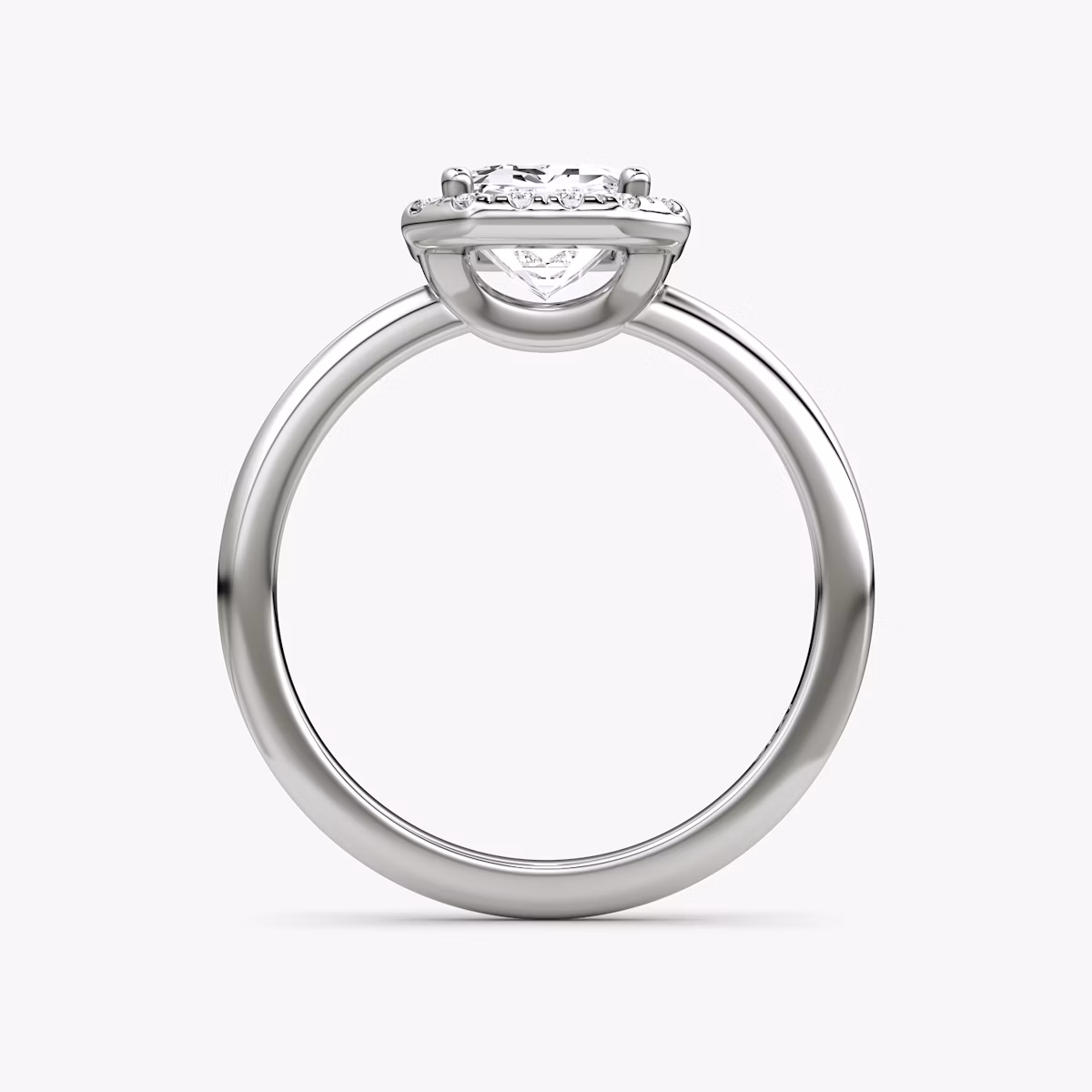 The Halo | Emerald | Platinum | bandAccent: Plain | haloSize: original | diamondOrientation: vertical | caratWeight: other