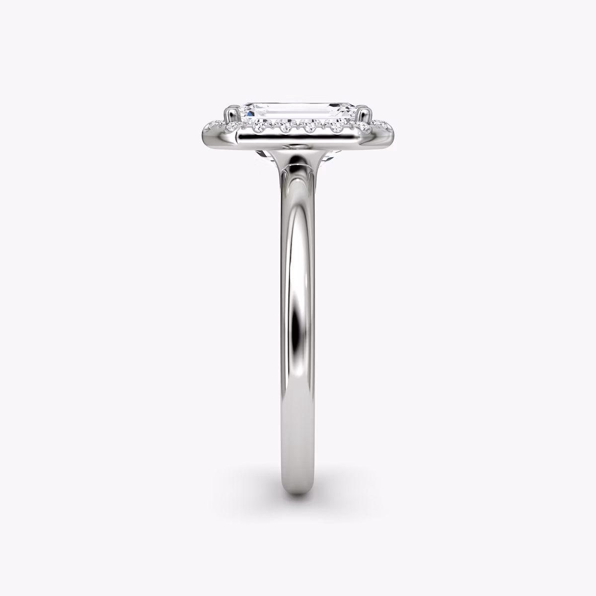 The Halo | Emerald | Platinum | bandAccent: Plain | haloSize: original | diamondOrientation: vertical | caratWeight: other