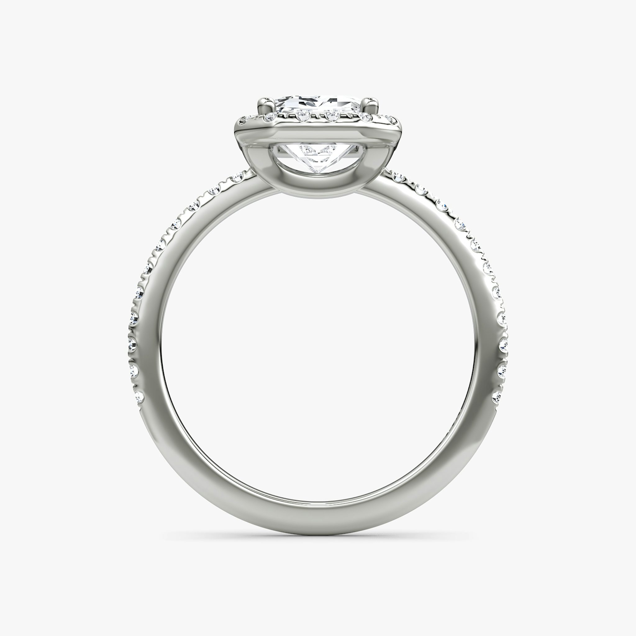 The Halo | Emerald | 18k | White Gold | bandAccent: Pavé | haloSize: original | diamondOrientation: vertical | caratWeight: other
