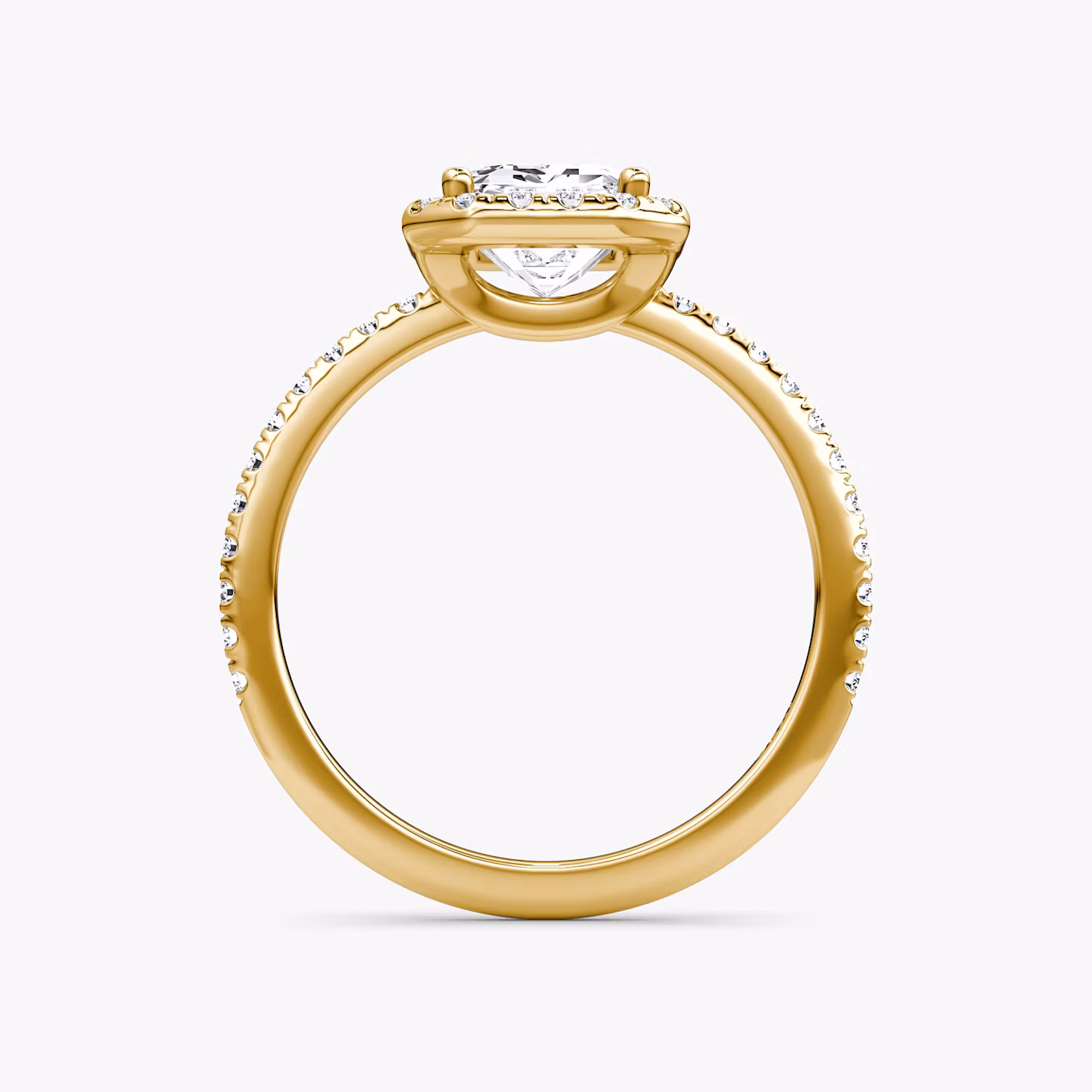 The Halo | Emerald | 18k | Yellow Gold | bandAccent: Pavé | haloSize: original | diamondOrientation: vertical | caratWeight: other
