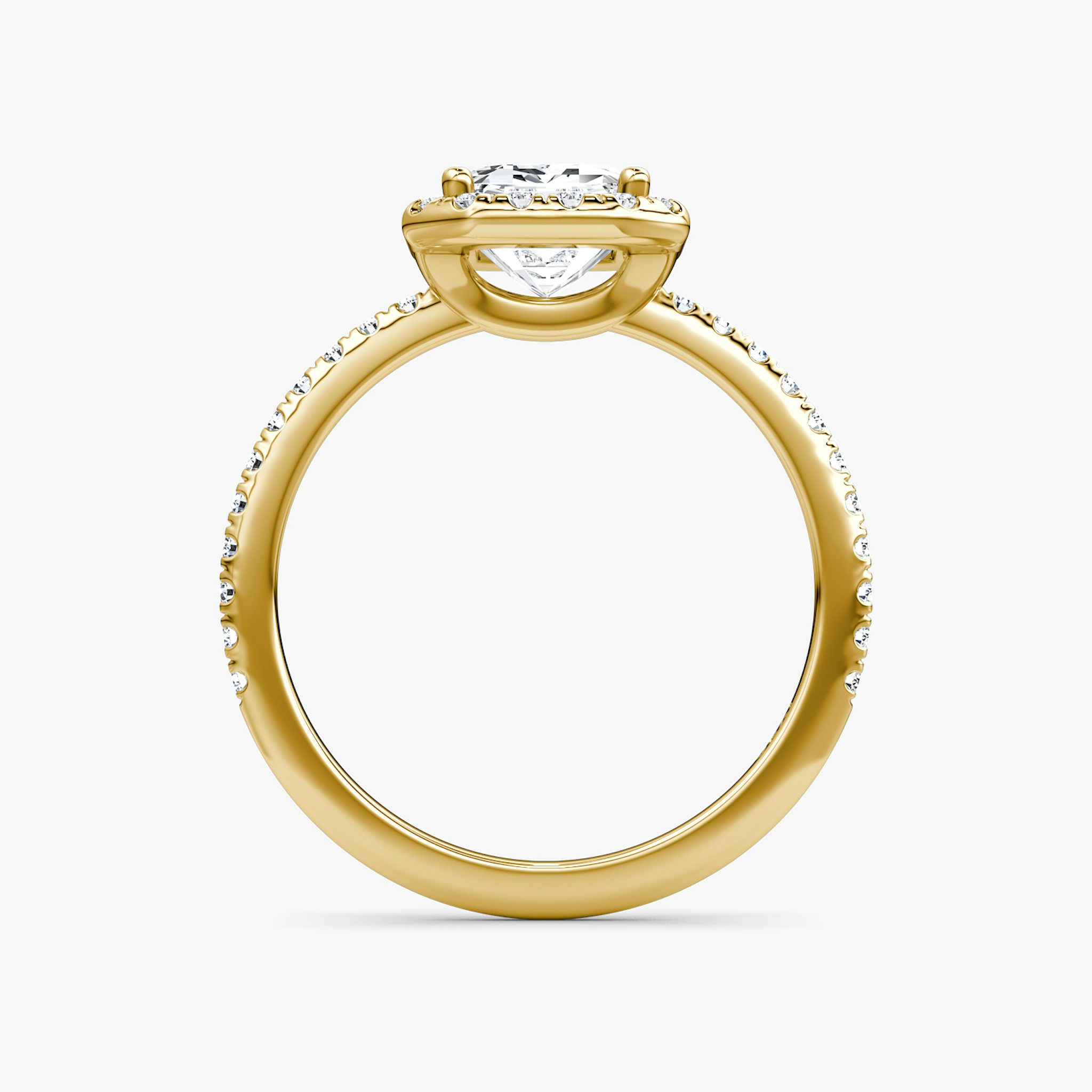 The Halo | Emerald | 18k | Yellow Gold | bandAccent: Pavé | haloSize: original | diamondOrientation: vertical | caratWeight: other