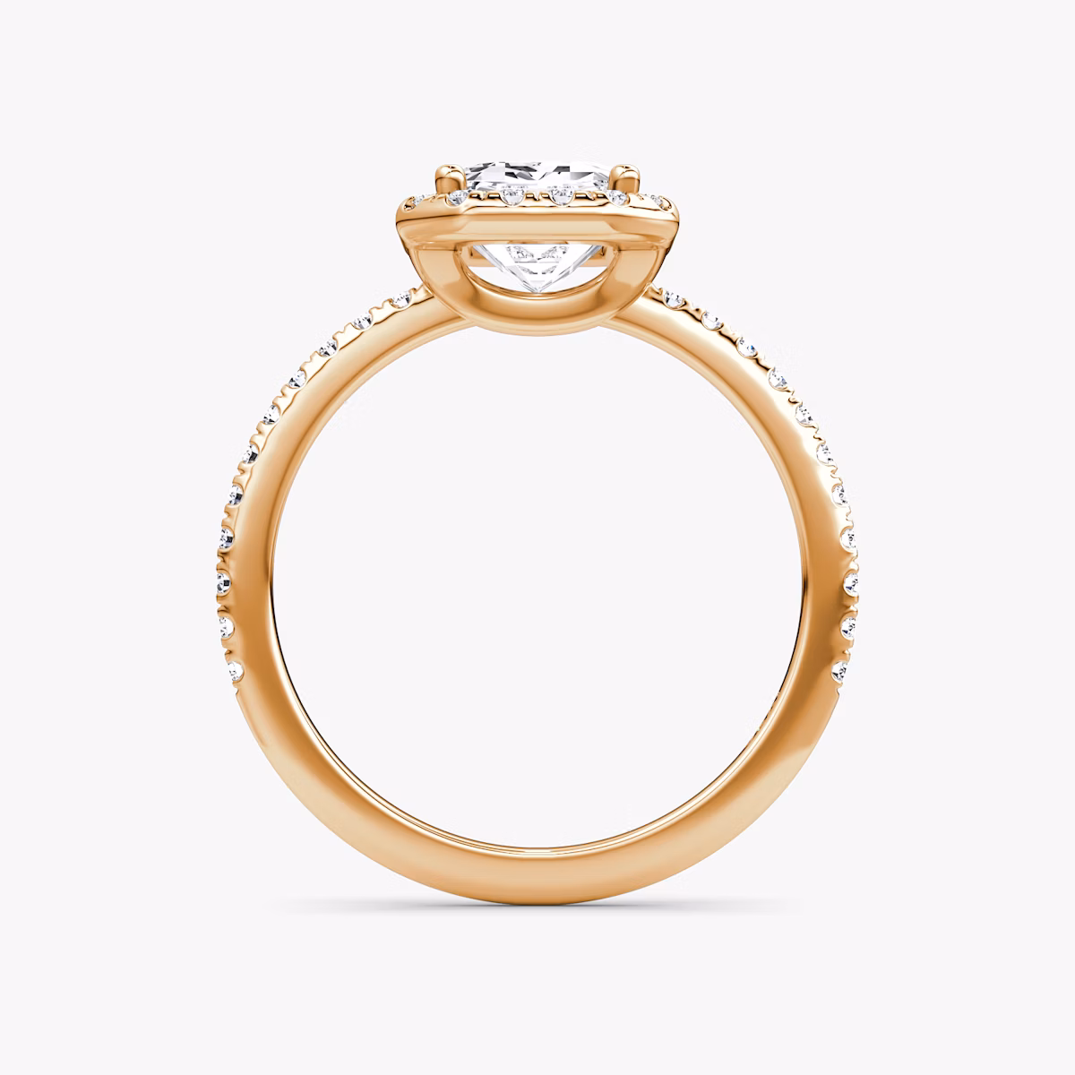 The Halo | Emerald | 14k | Rose Gold | bandAccent: Pavé | haloSize: original | diamondOrientation: vertical | caratWeight: other