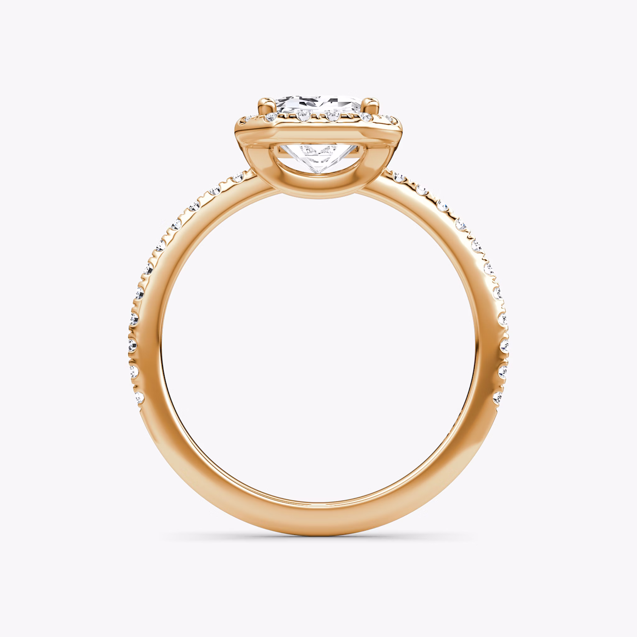 The Halo | Emerald | 14k | Rose Gold | bandAccent: Pavé | haloSize: original | diamondOrientation: vertical | caratWeight: other
