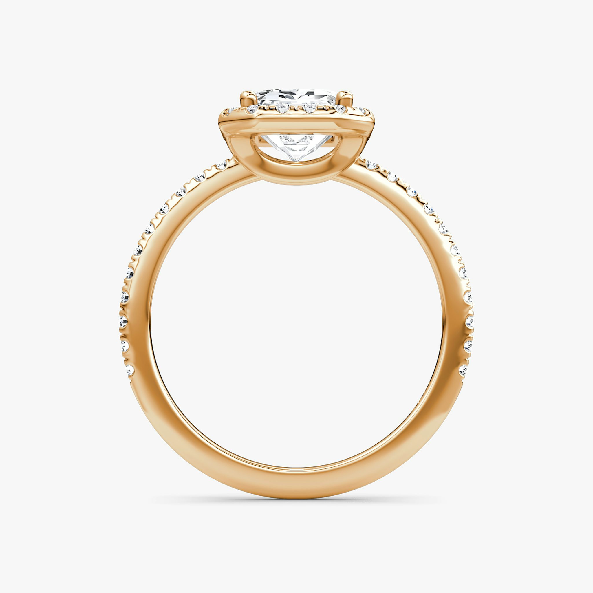 The Halo | Emerald | 14k | Rose Gold | bandAccent: Pavé | haloSize: original | diamondOrientation: vertical | caratWeight: other