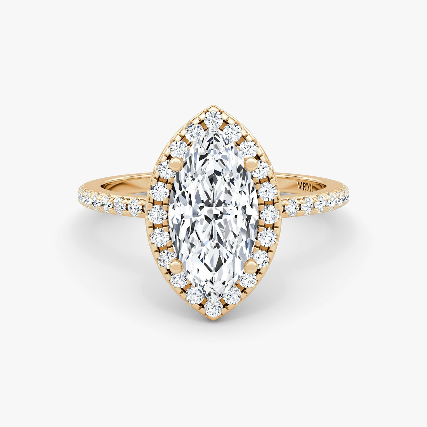 Anillo de compromiso Halo | Marquise | 14k | Oro rosa | bandAccent: Pavé | haloSize: original | diamondOrientation: vertical | caratWeight: other