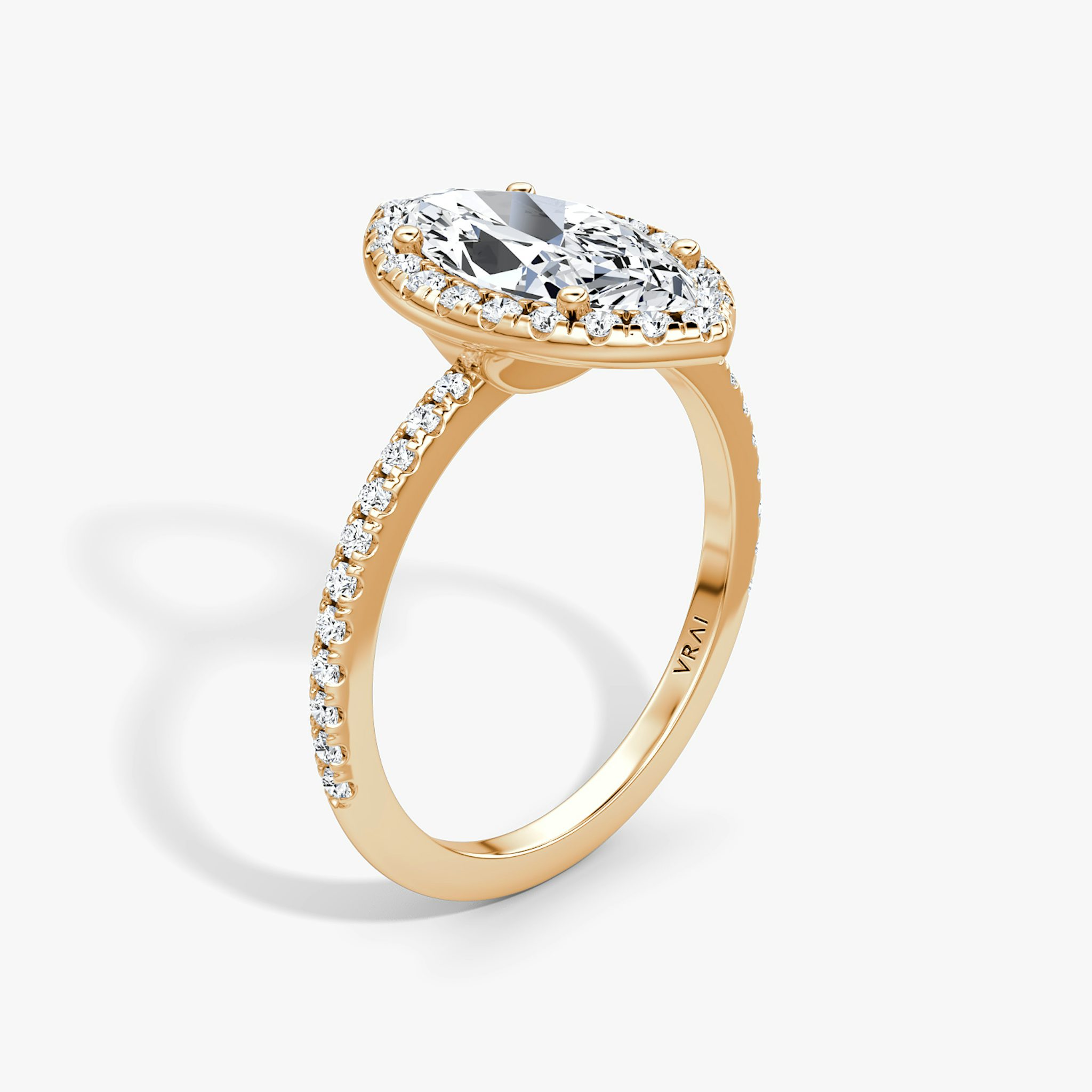 The Halo | Marquise | 14k | Rose Gold | bandAccent: Pavé | haloSize: original | diamondOrientation: vertical | caratWeight: other