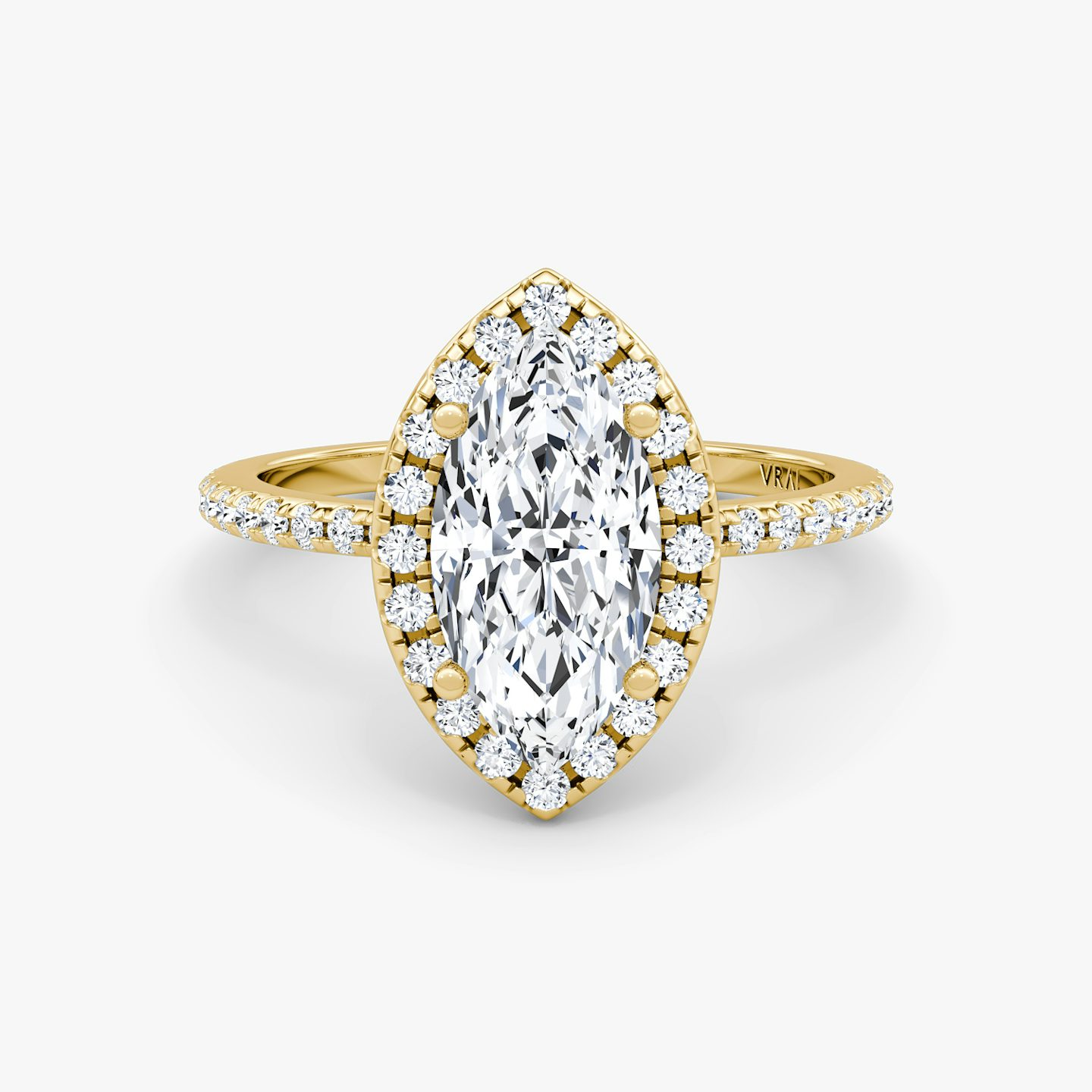 The Halo | Marquise | 18k | Yellow Gold | bandAccent: Pavé | haloSize: original | diamondOrientation: vertical | caratWeight: other