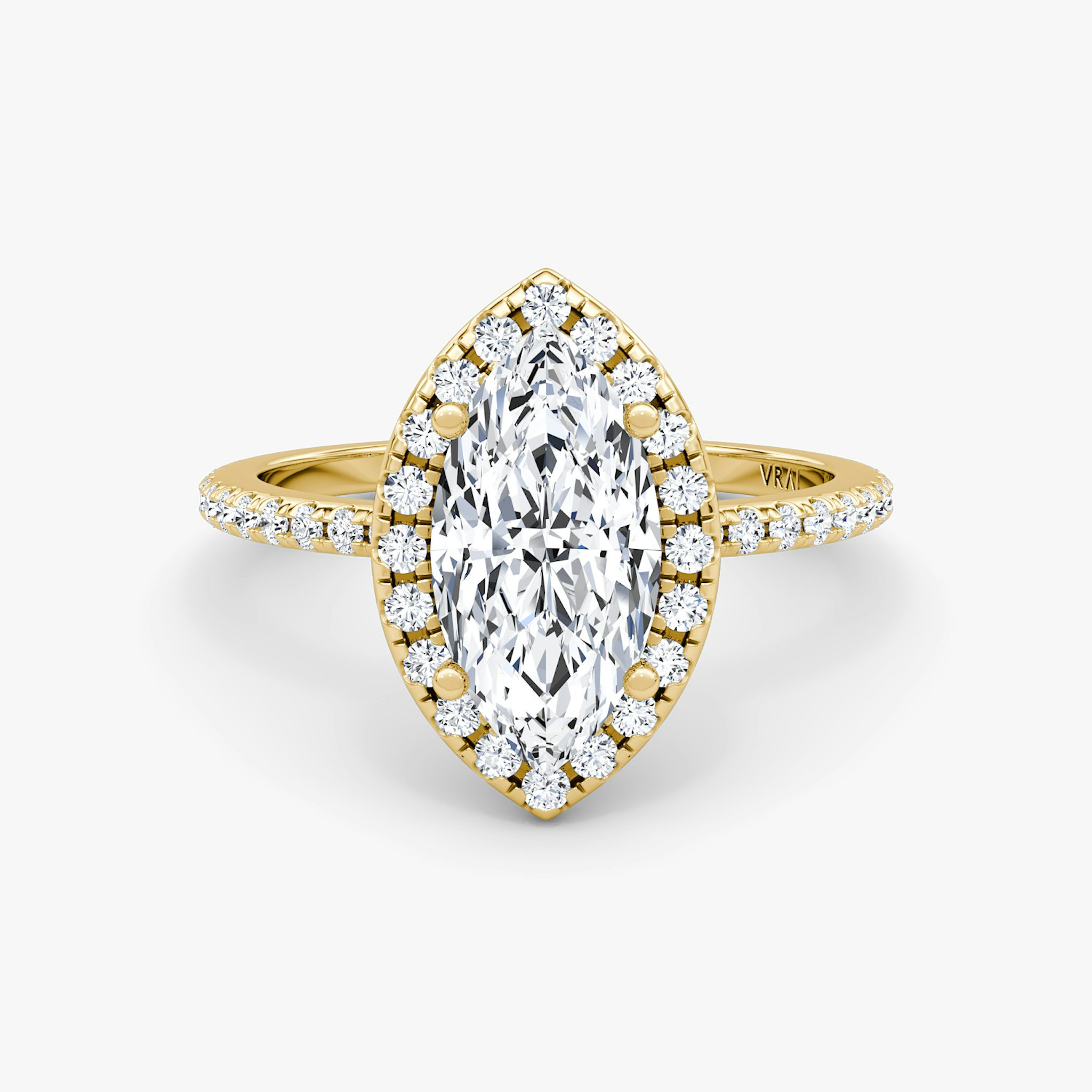 The Halo | Marquise | 18k | Yellow Gold | bandAccent: Pavé | haloSize: original | diamondOrientation: vertical | caratWeight: other