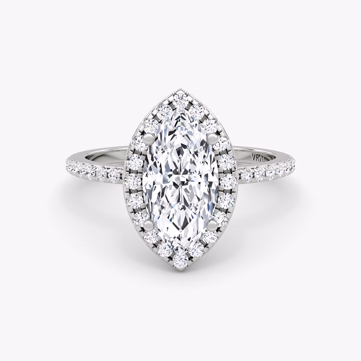 The Halo | Marquise | 18k | White Gold | bandAccent: Pavé | haloSize: original | diamondOrientation: vertical | caratWeight: other