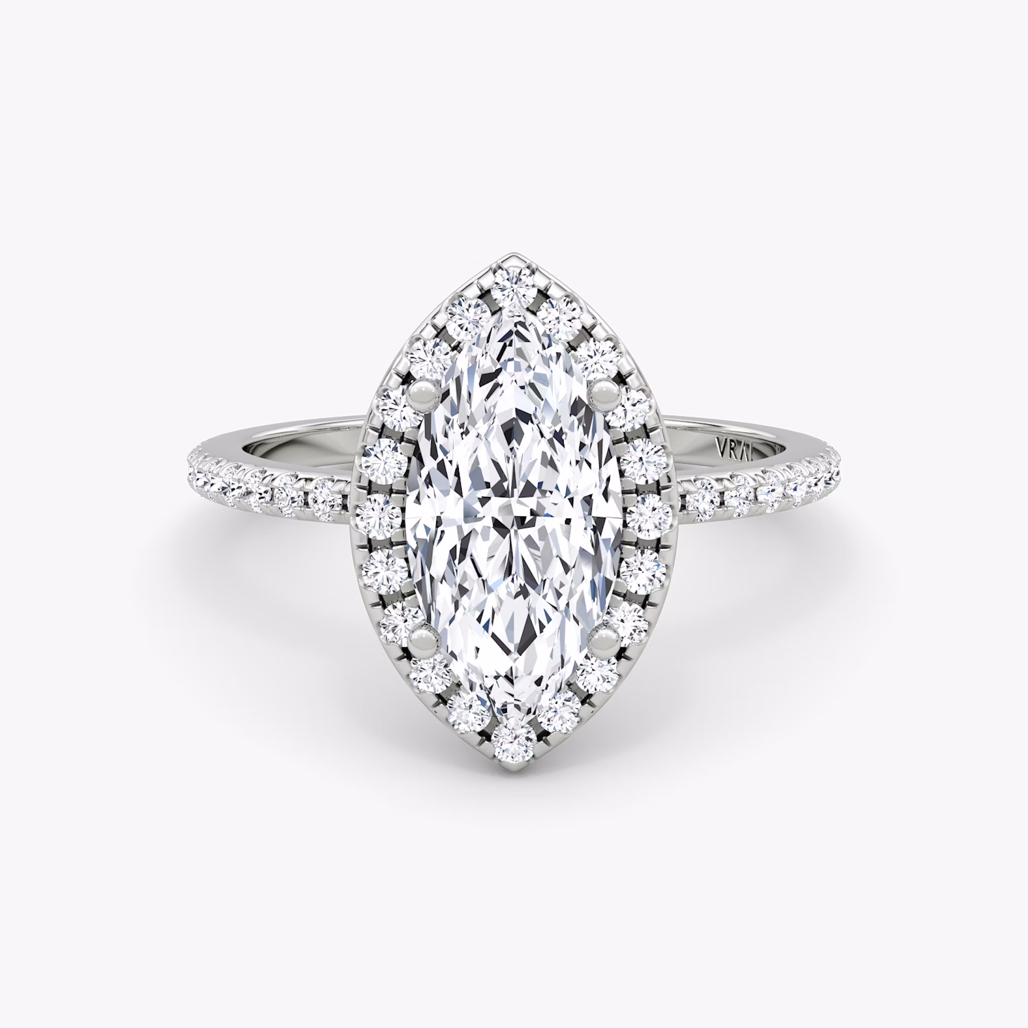The Halo | Marquise | Platinum | bandAccent: Pavé | haloSize: original | diamondOrientation: vertical | caratWeight: other