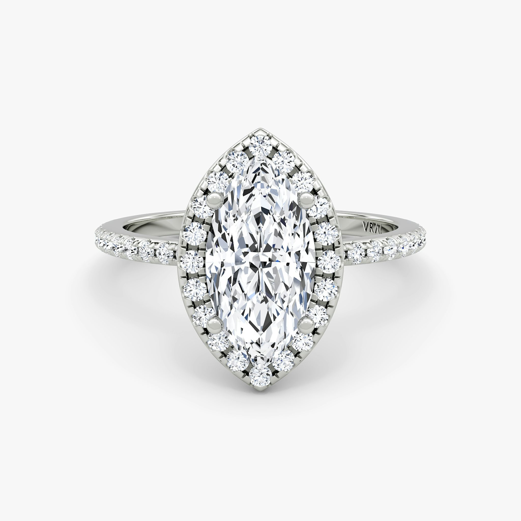 The Halo | Marquise | Platinum | bandAccent: Pavé | haloSize: original | diamondOrientation: vertical | caratWeight: other