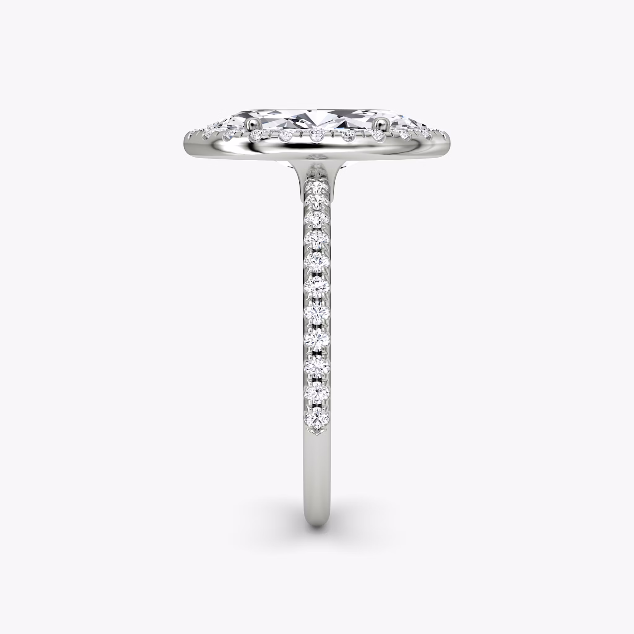 The Halo | Marquise | Platinum | bandAccent: Pavé | haloSize: original | diamondOrientation: vertical | caratWeight: other