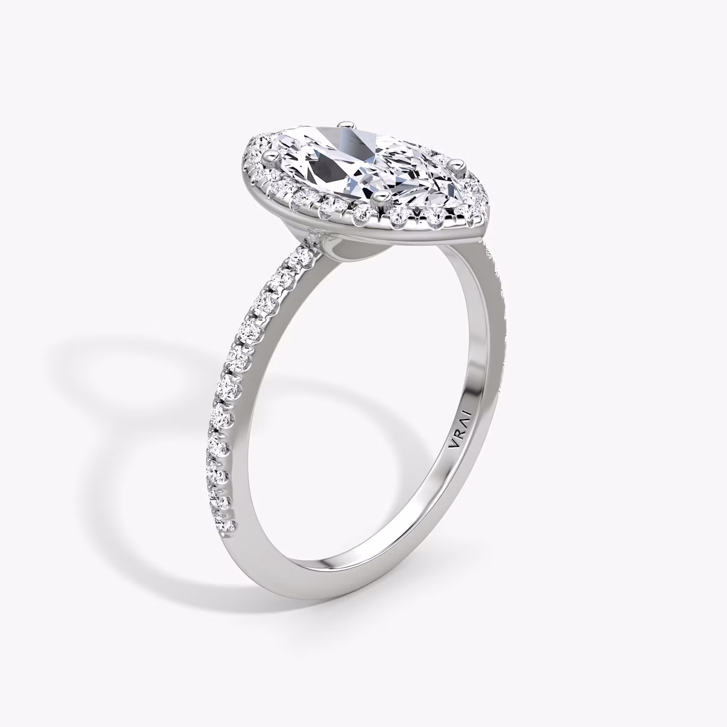 The Halo | Marquise | 18k | White Gold | bandAccent: Pavé | haloSize: original | diamondOrientation: vertical | caratWeight: other