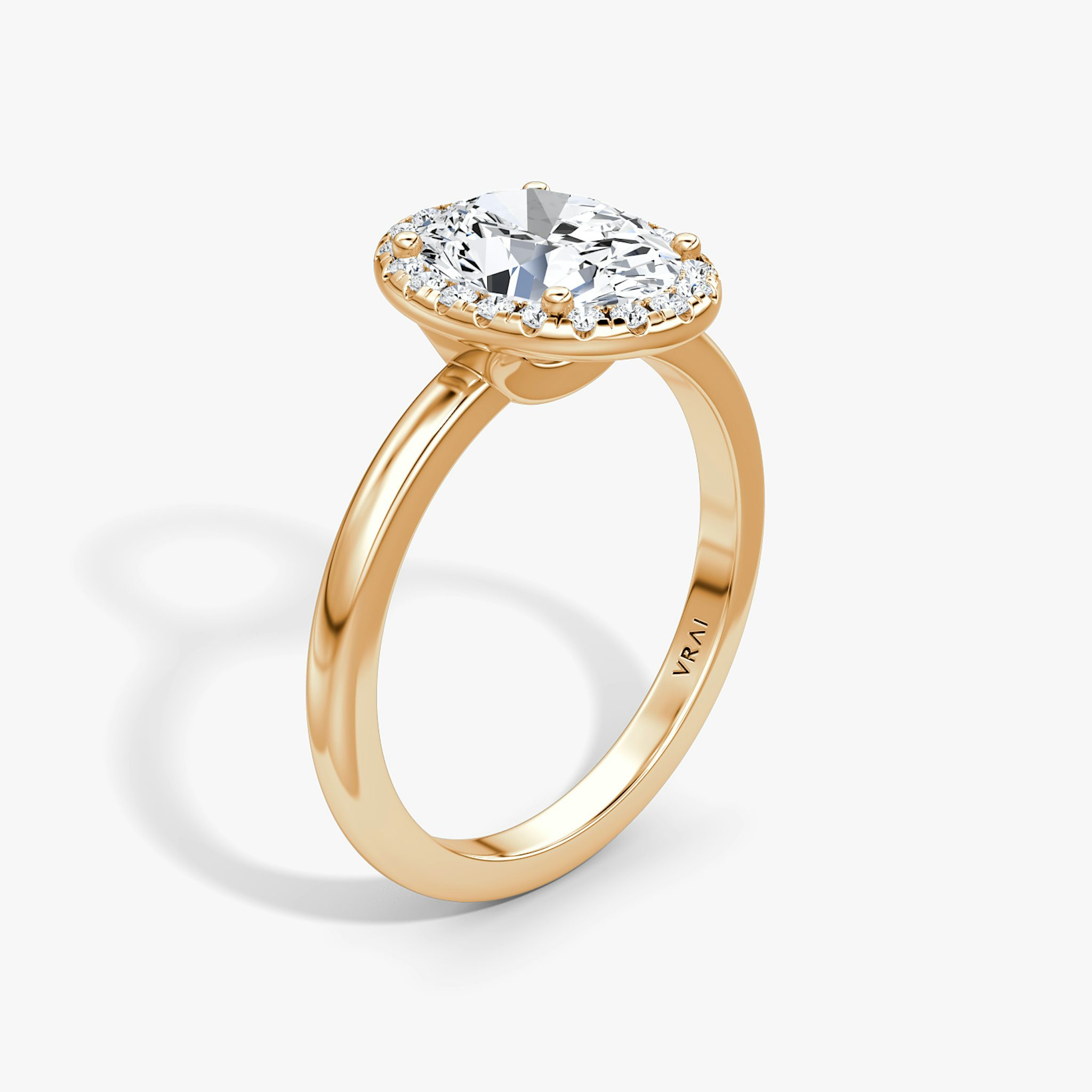 The Halo | Oval | 14k | Rose Gold | bandAccent: Plain | haloSize: original | diamondOrientation: vertical | caratWeight: other