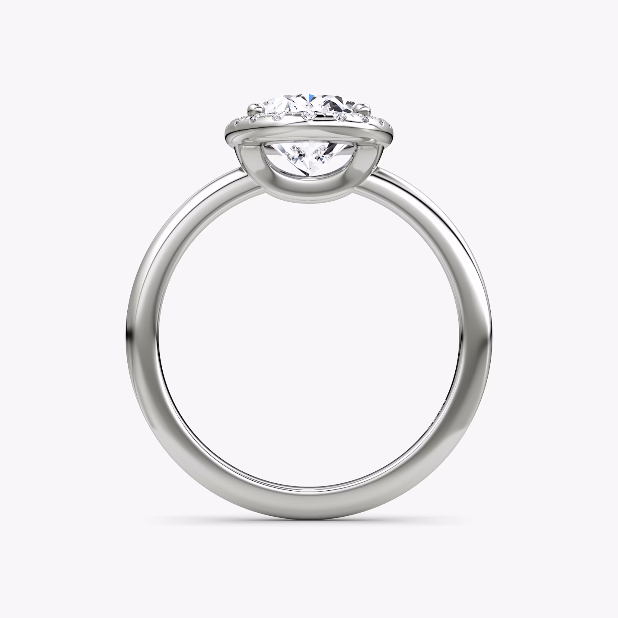 The Halo | Oval | Platinum | bandAccent: Plain | haloSize: original | diamondOrientation: vertical | caratWeight: other