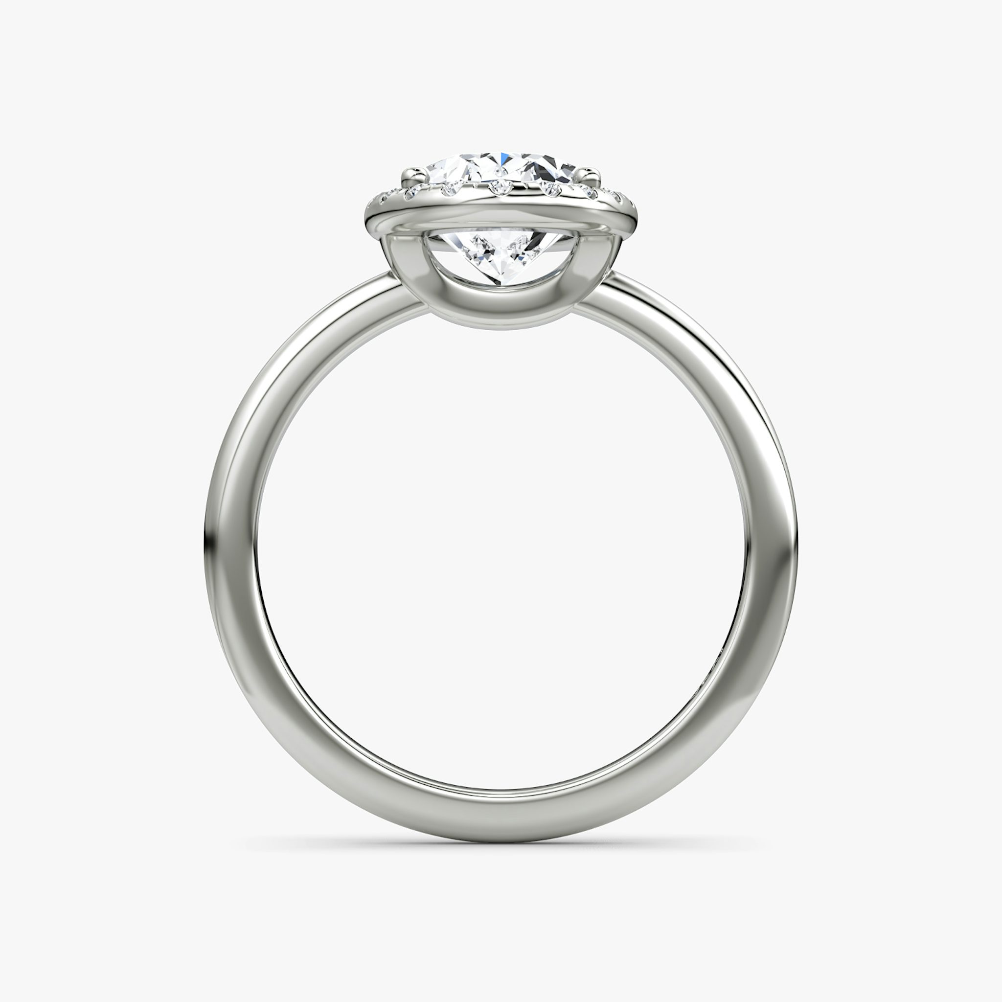 The Halo | Oval | Platinum | bandAccent: Plain | haloSize: original | diamondOrientation: vertical | caratWeight: other