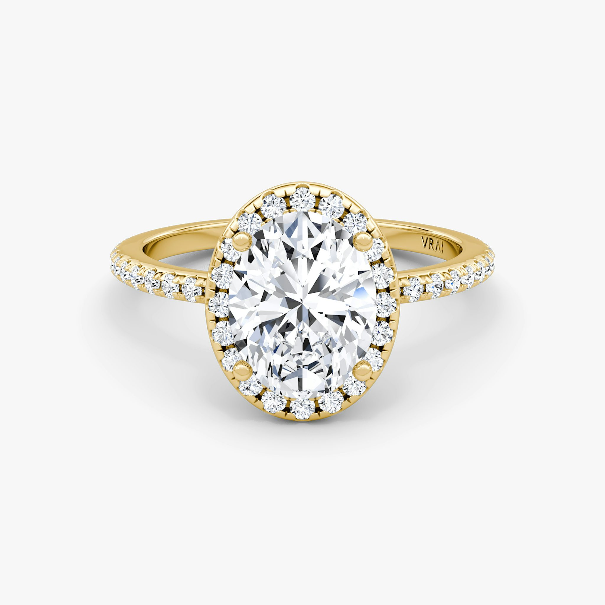 The Halo | Oval | 18k | Yellow Gold | bandAccent: Pavé | haloSize: original | diamondOrientation: vertical | caratWeight: other