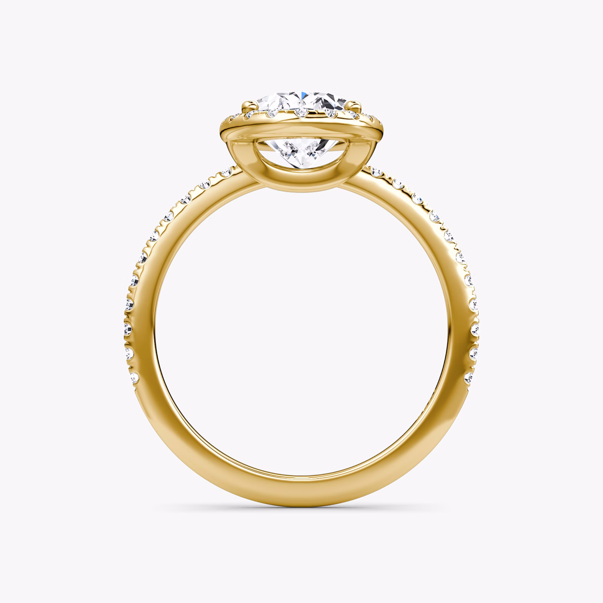 The Halo | Oval | 18k | Yellow Gold | bandAccent: Pavé | haloSize: original | diamondOrientation: vertical | caratWeight: other