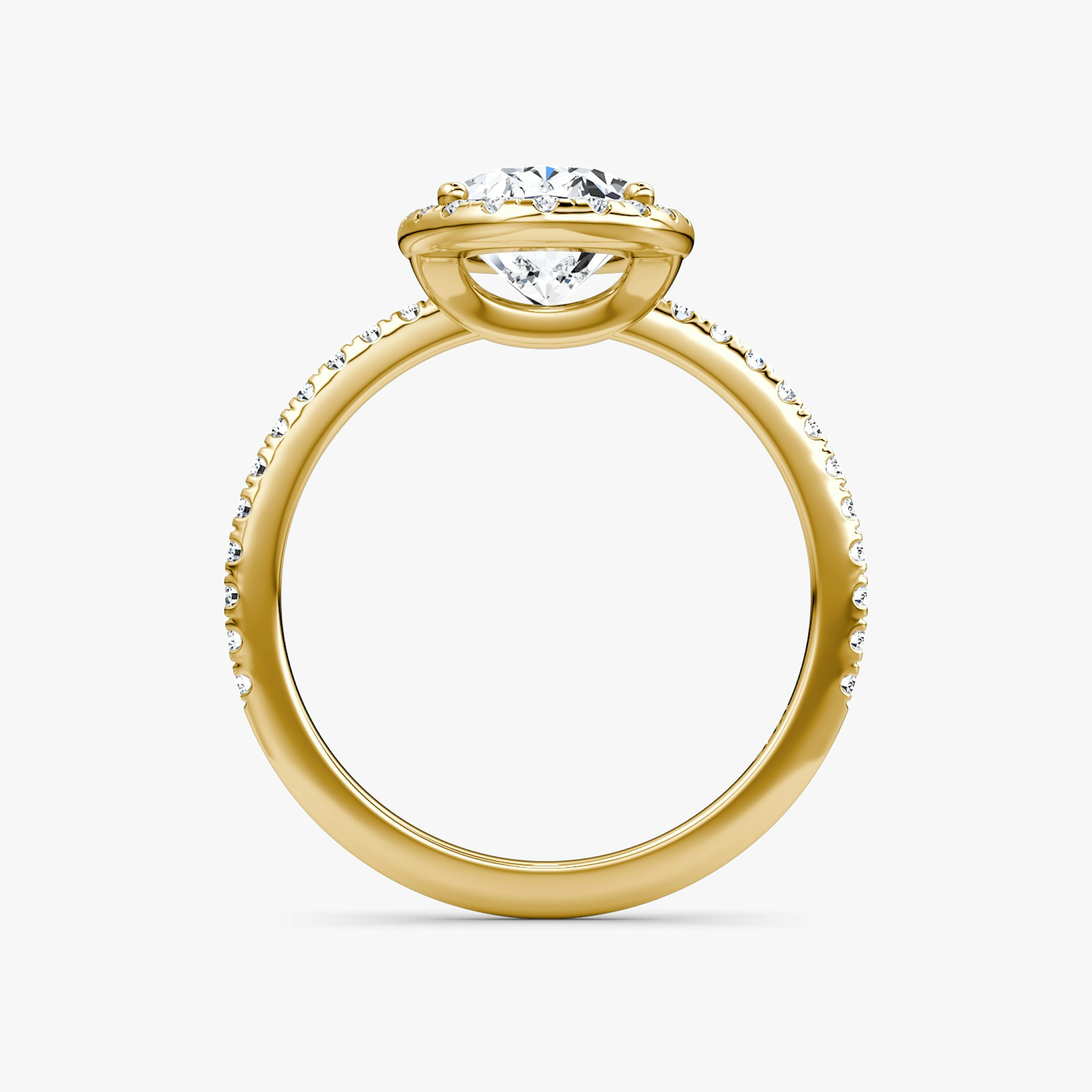 The Halo | Oval | 18k | Yellow Gold | bandAccent: Pavé | haloSize: original | diamondOrientation: vertical | caratWeight: other