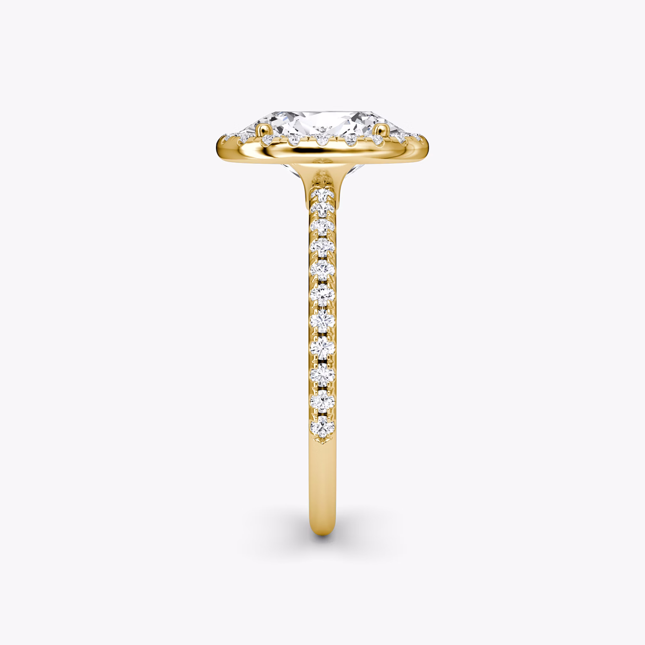 The Halo | Oval | 18k | Yellow Gold | bandAccent: Pavé | haloSize: original | diamondOrientation: vertical | caratWeight: other