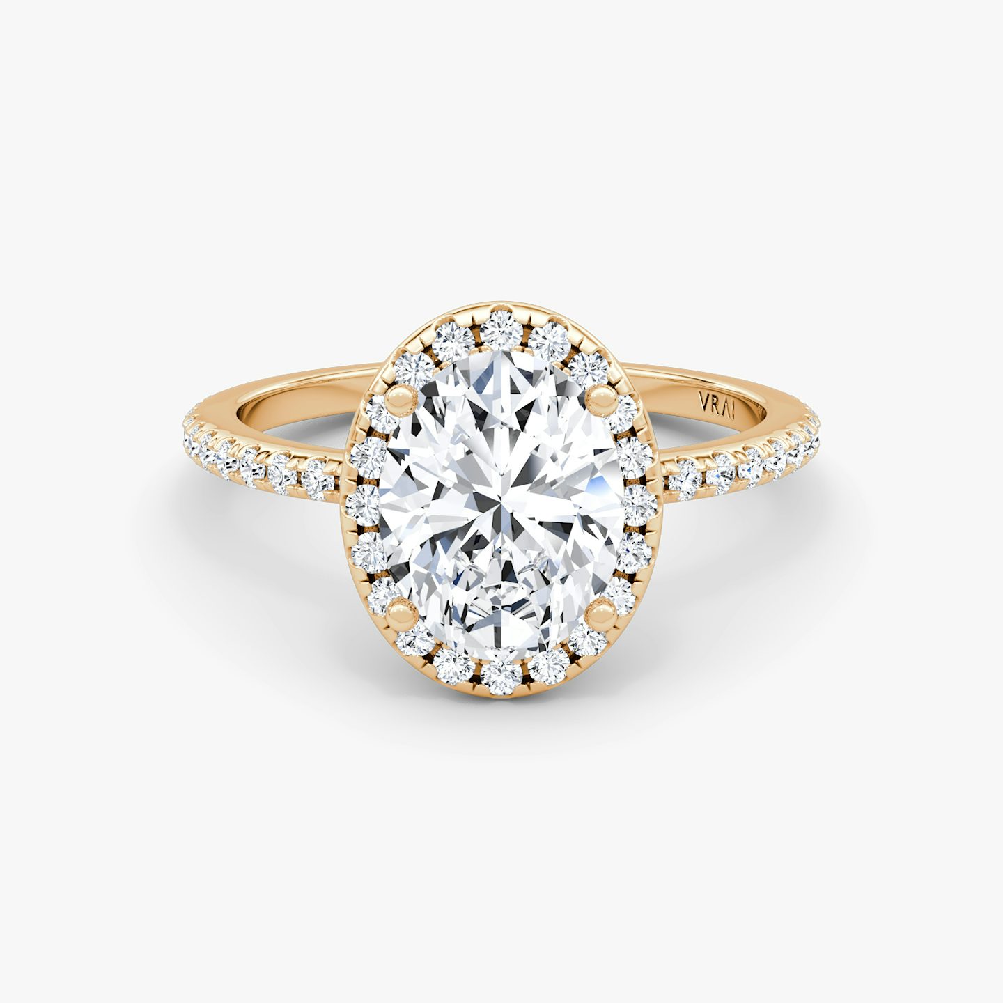 The Halo | Oval | 14k | Rose Gold | bandAccent: Pavé | haloSize: original | diamondOrientation: vertical | caratWeight: other