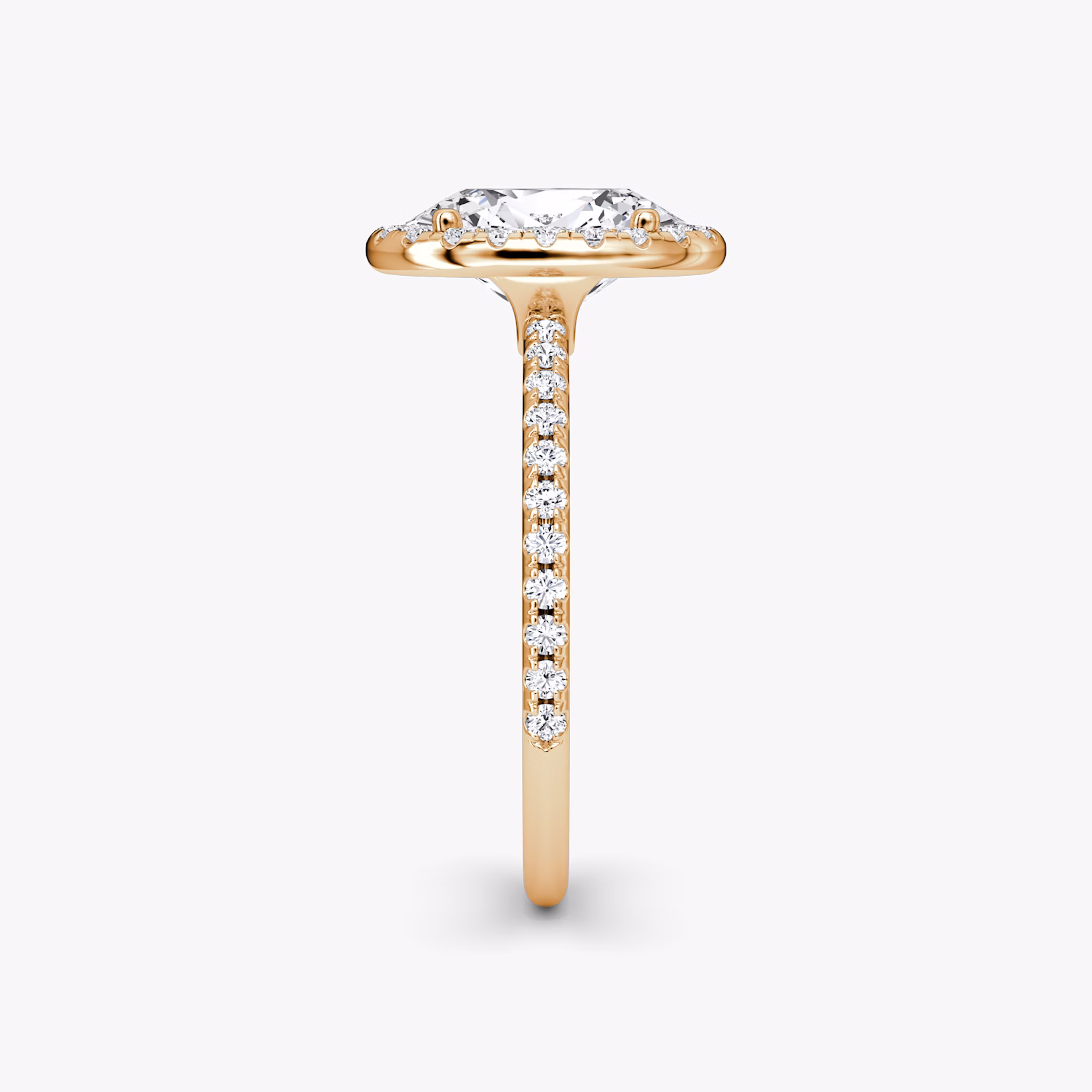 The Halo | Oval | 14k | Rose Gold | bandAccent: Pavé | haloSize: original | diamondOrientation: vertical | caratWeight: other