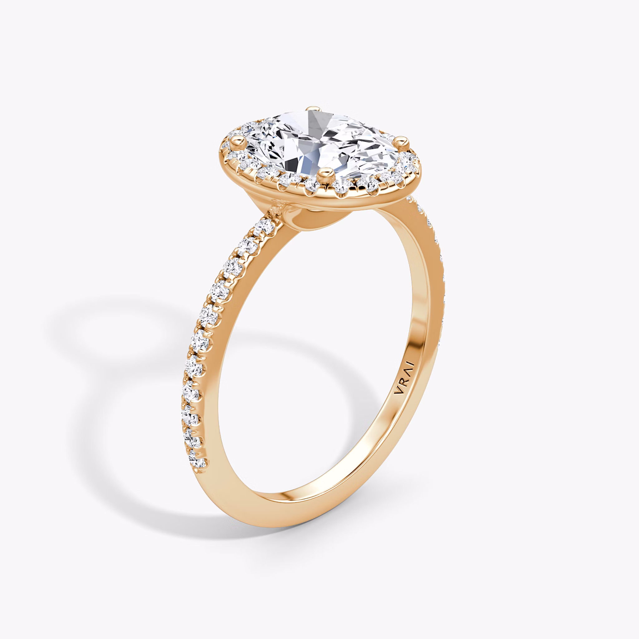 The Halo | Oval | 14k | Rose Gold | bandAccent: Pavé | haloSize: original | diamondOrientation: vertical | caratWeight: other