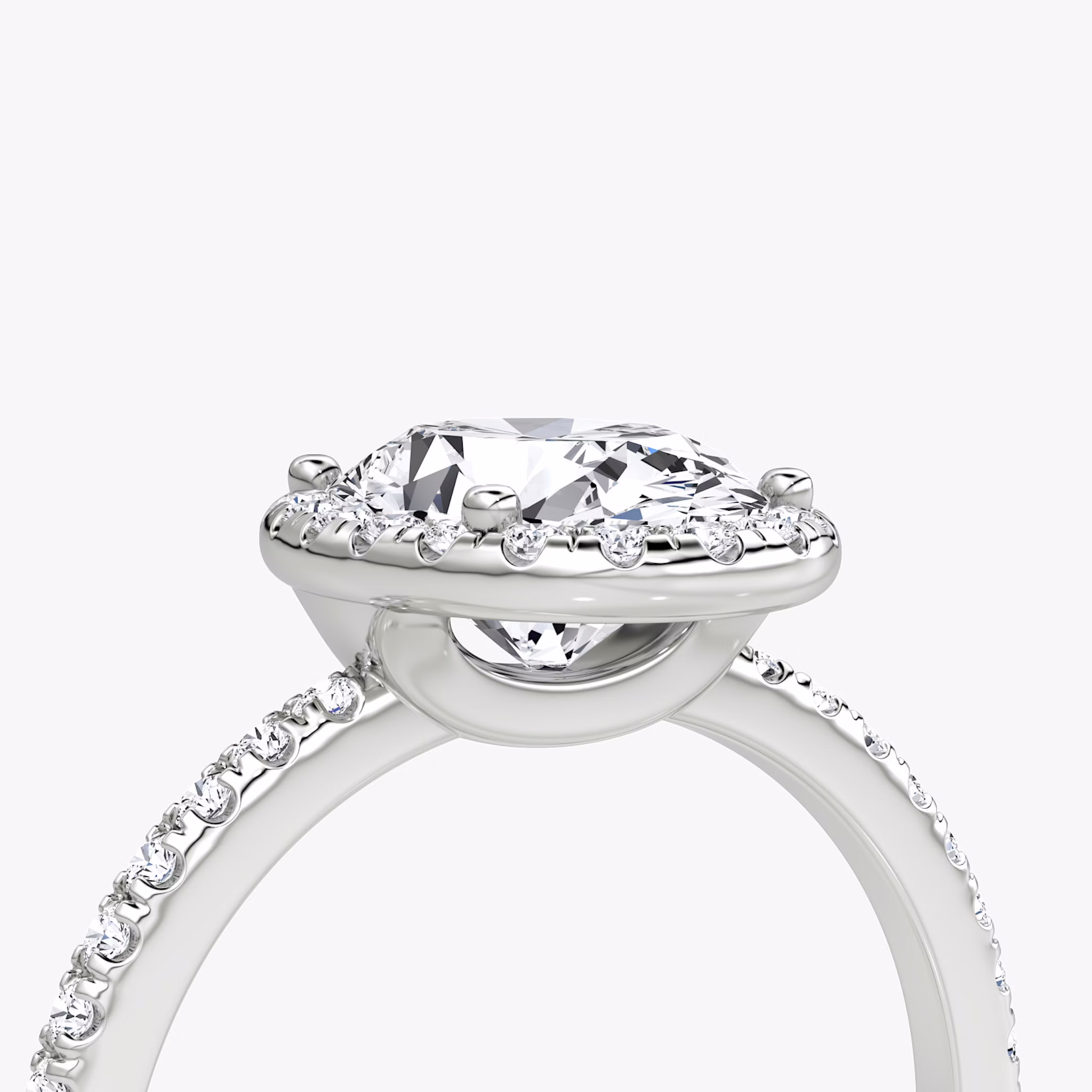 The Halo | Oval | 18k | White Gold | bandAccent: Pavé | haloSize: original | diamondOrientation: vertical | caratWeight: other