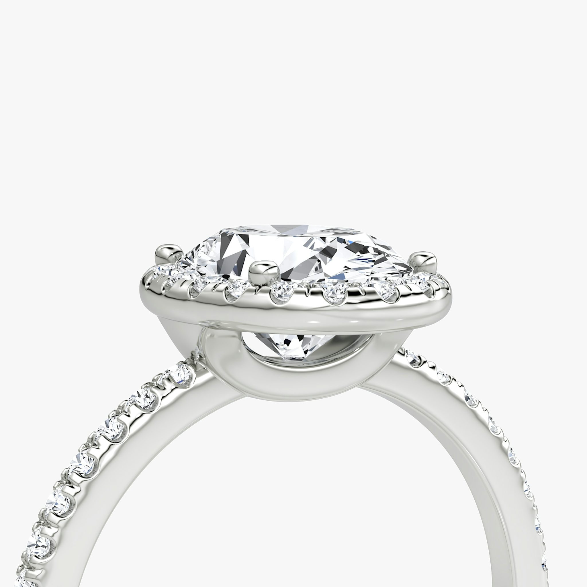 The Halo | Oval | 18k | White Gold | bandAccent: Pavé | haloSize: original | diamondOrientation: vertical | caratWeight: other