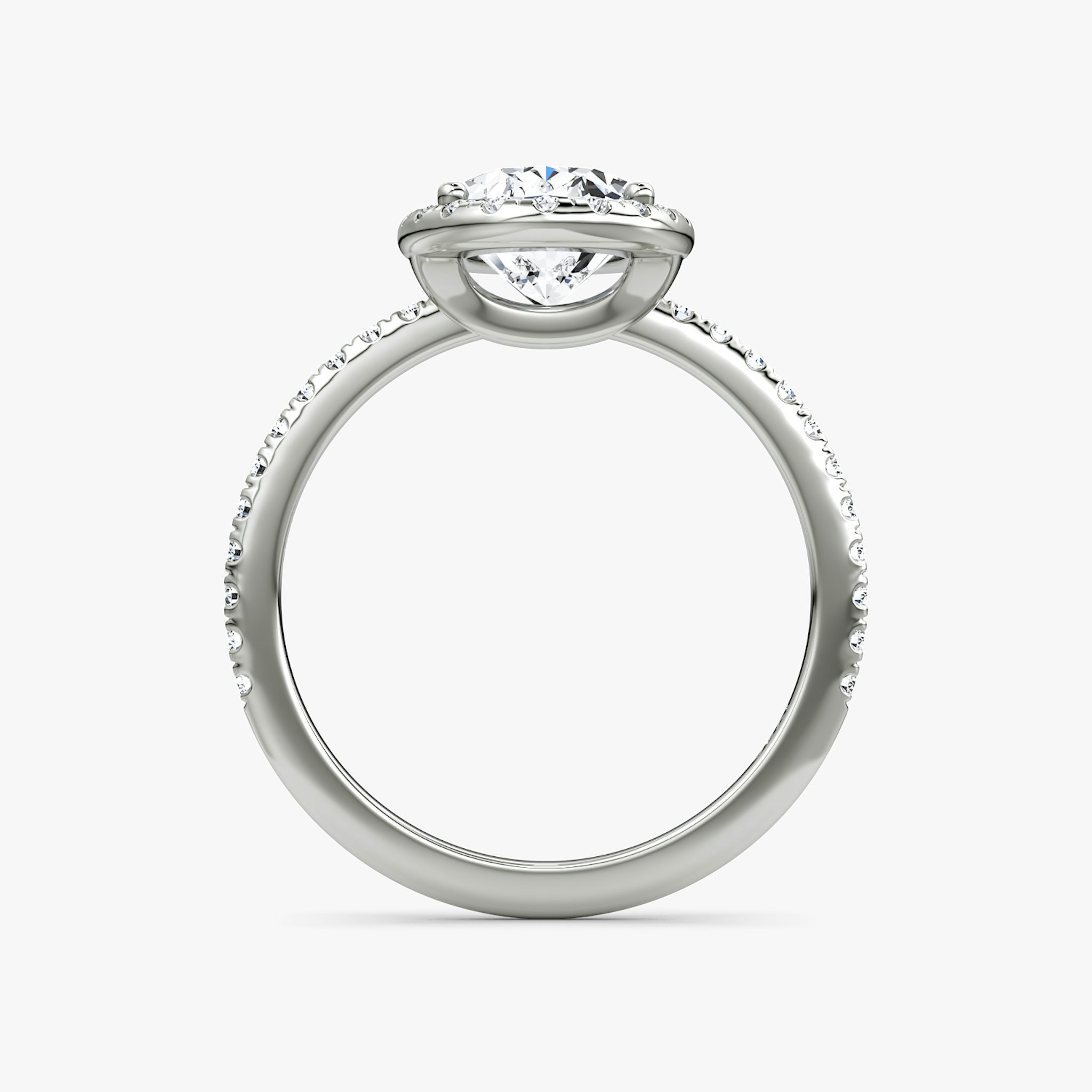 The Halo | Oval | 18k | White Gold | bandAccent: Pavé | haloSize: original | diamondOrientation: vertical | caratWeight: other
