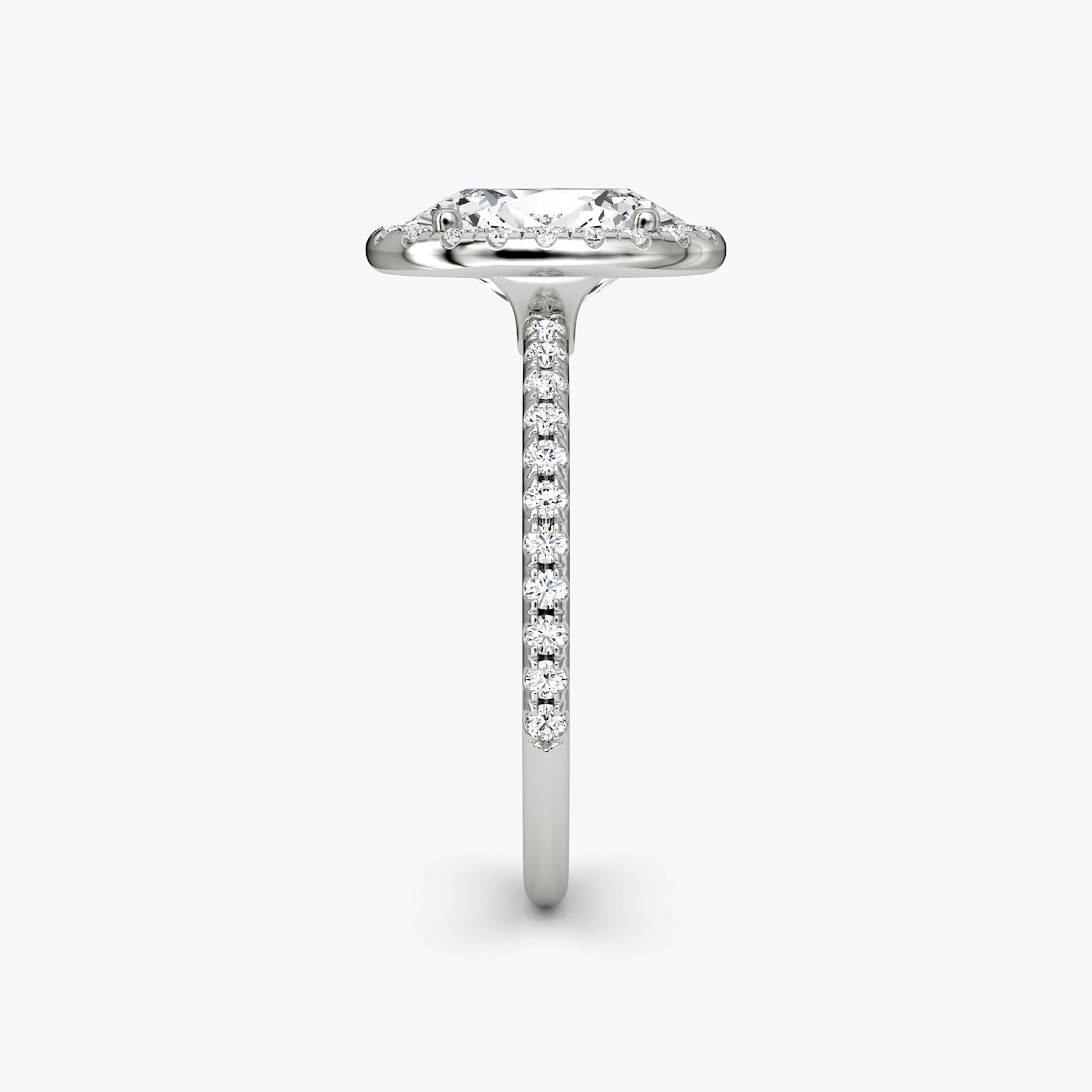 The Halo | Oval | 18k | White Gold | bandAccent: Pavé | haloSize: original | diamondOrientation: vertical | caratWeight: other