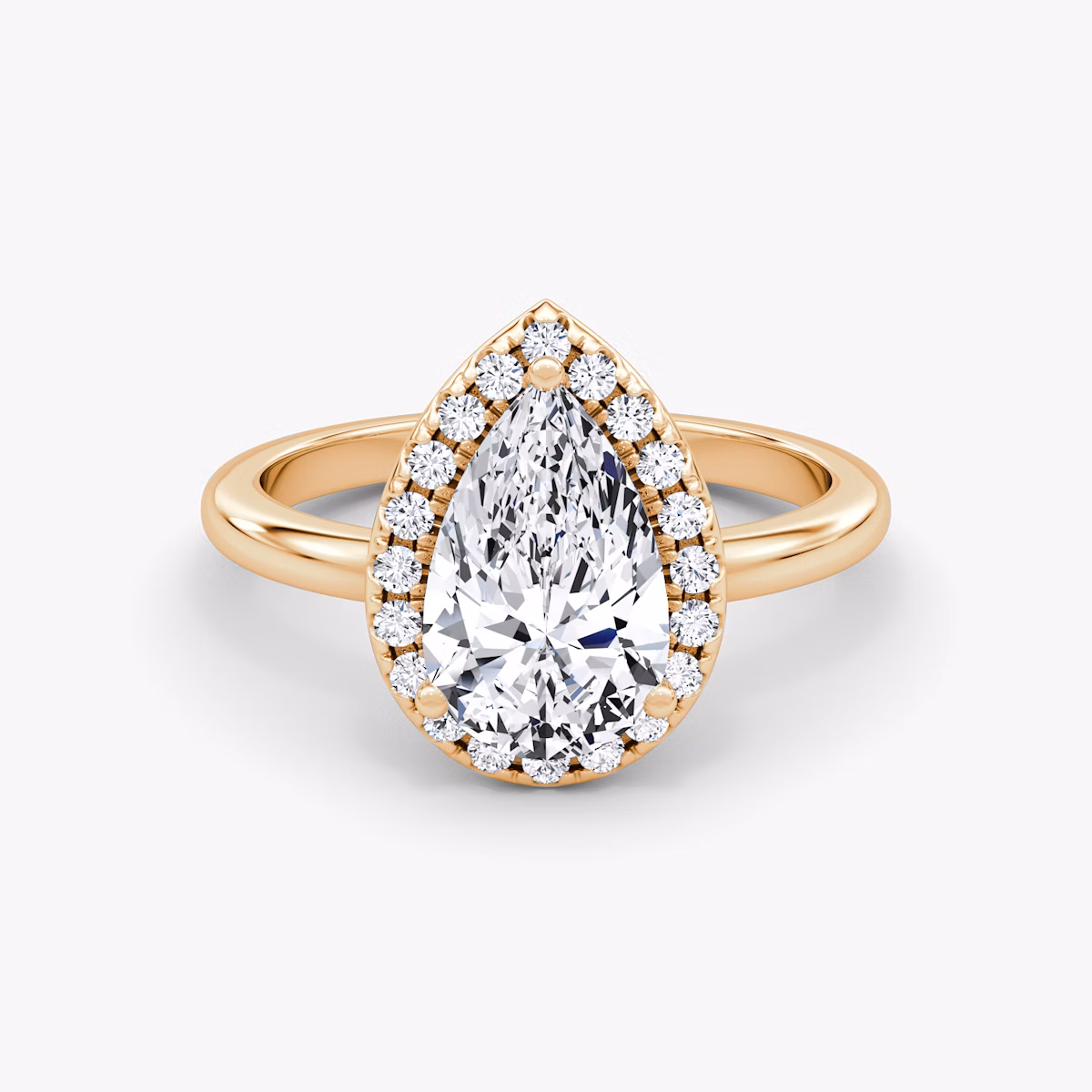 The Halo | Pear | 14k | Rose Gold | bandAccent: Plain | haloSize: original | diamondOrientation: vertical | caratWeight: other