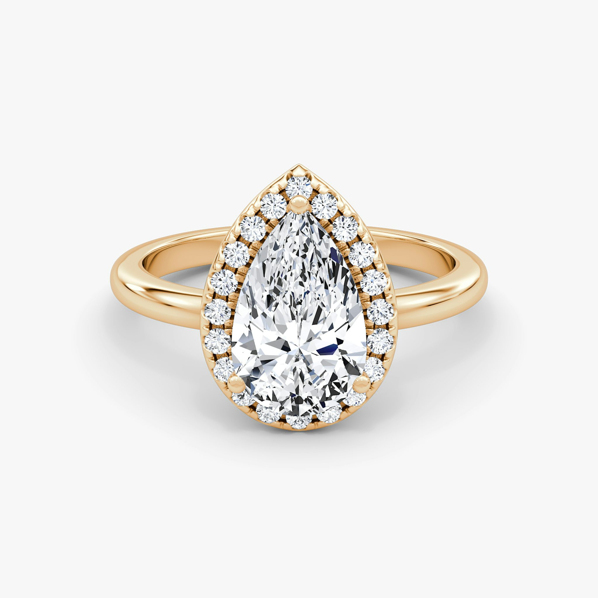 The Halo | Pear | 14k | Rose Gold | bandAccent: Plain | haloSize: original | diamondOrientation: vertical | caratWeight: other