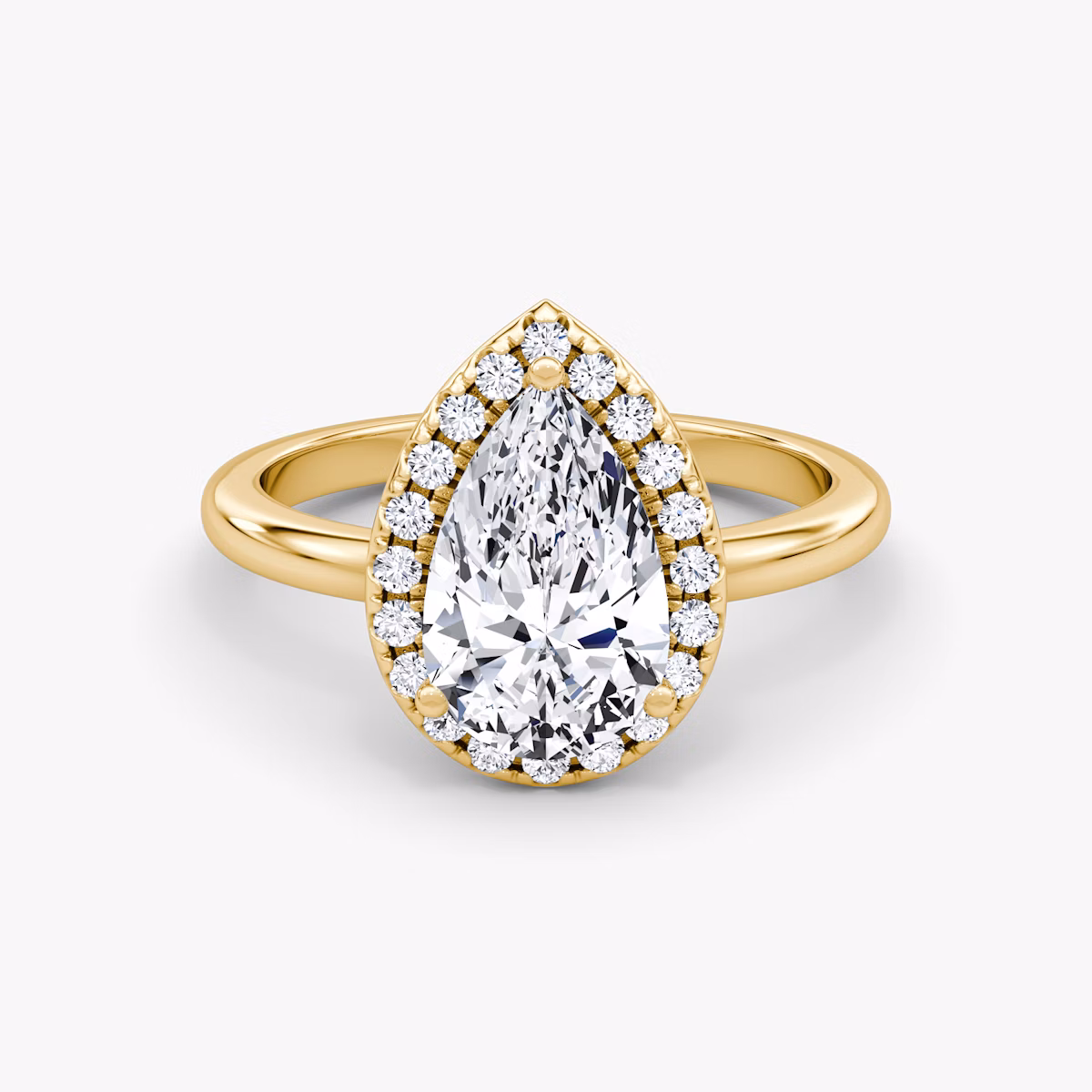 The Halo | Pear | 18k | Yellow Gold | bandAccent: Plain | haloSize: original | diamondOrientation: vertical | caratWeight: other