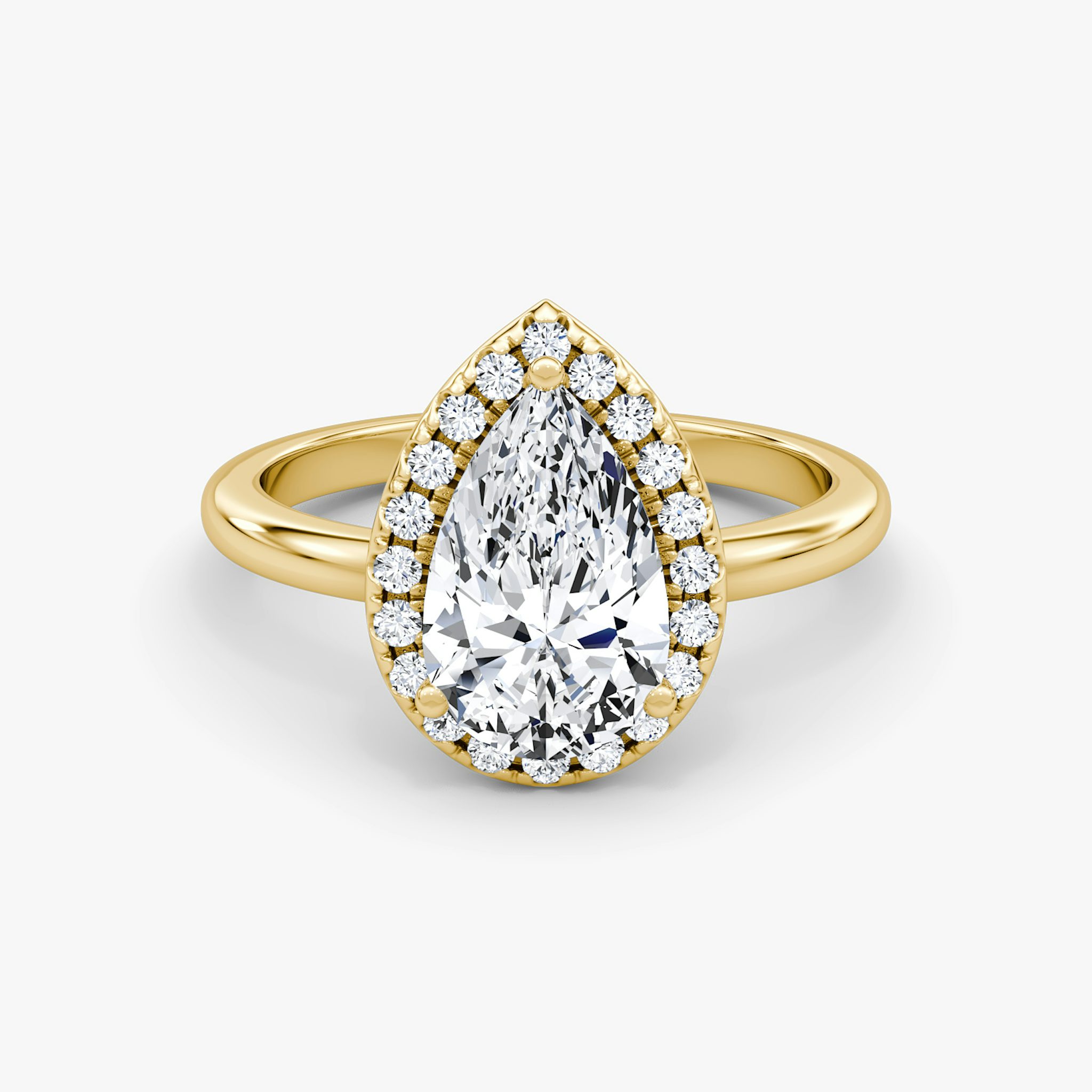 The Halo | Pear | 18k | Yellow Gold | bandAccent: Plain | haloSize: original | diamondOrientation: vertical | caratWeight: other