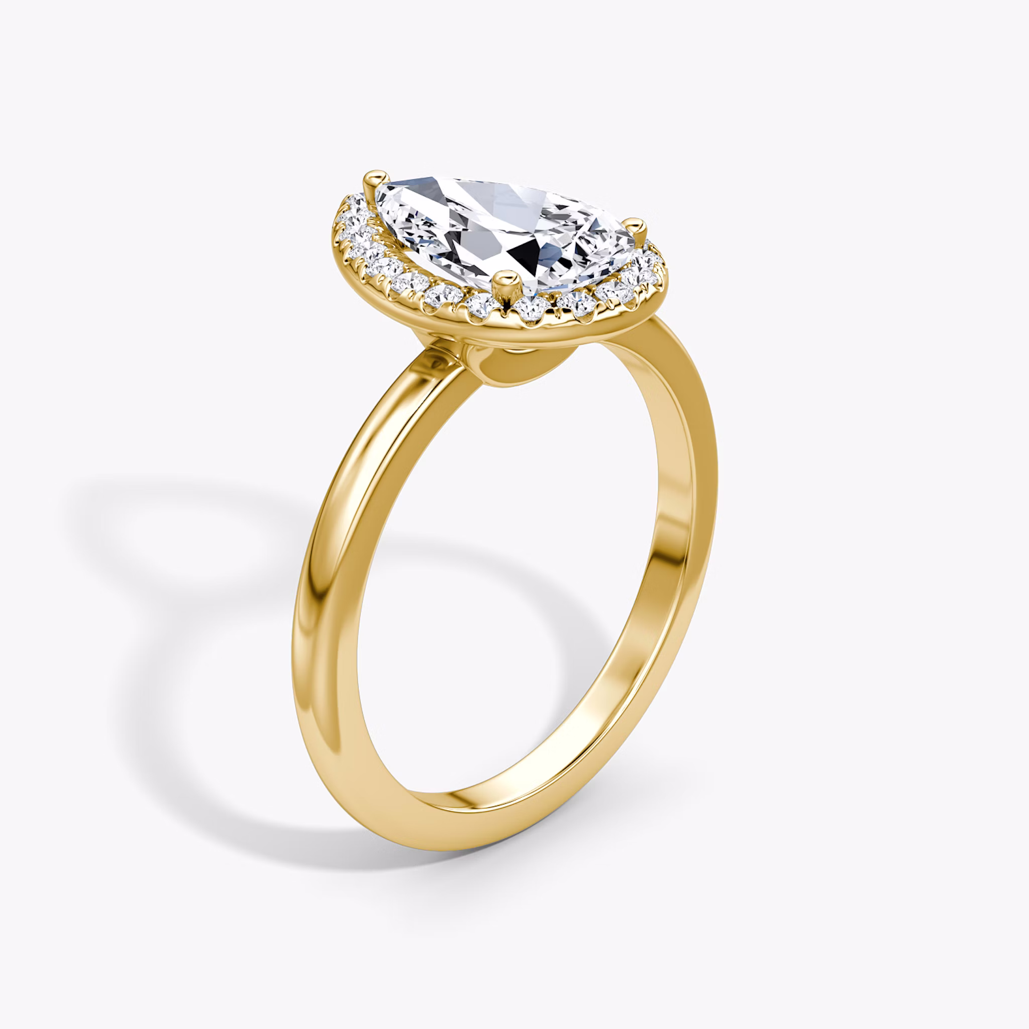 The Halo | Pear | 18k | Yellow Gold | bandAccent: Plain | haloSize: original | diamondOrientation: vertical | caratWeight: other