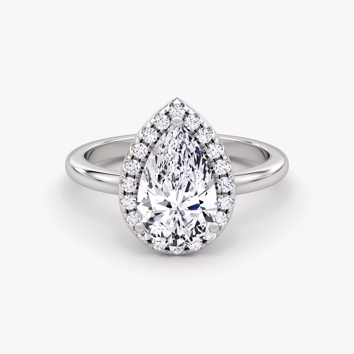 The Halo | Pear | Platinum | bandAccent: Plain | haloSize: original | diamondOrientation: vertical | caratWeight: other