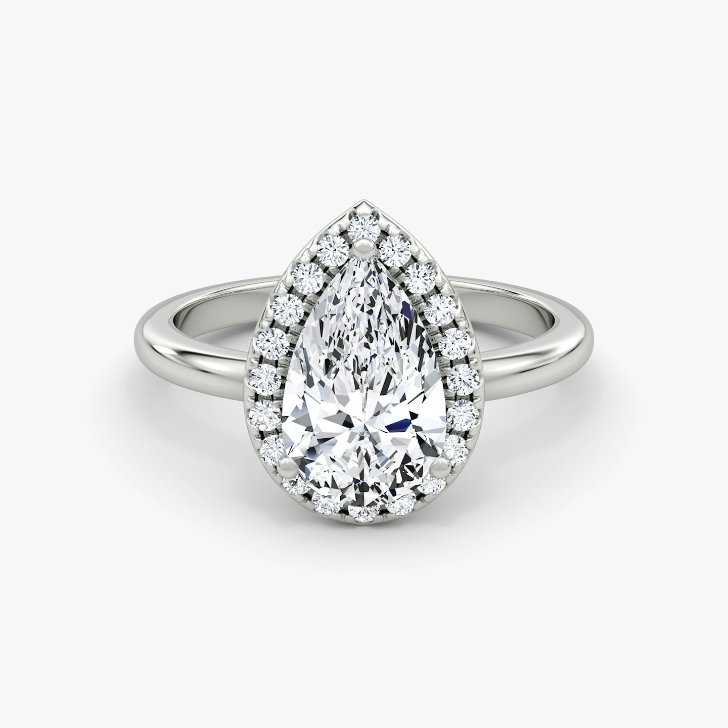 The Halo | Pear | Platinum | bandAccent: Plain | haloSize: original | diamondOrientation: vertical | caratWeight: other