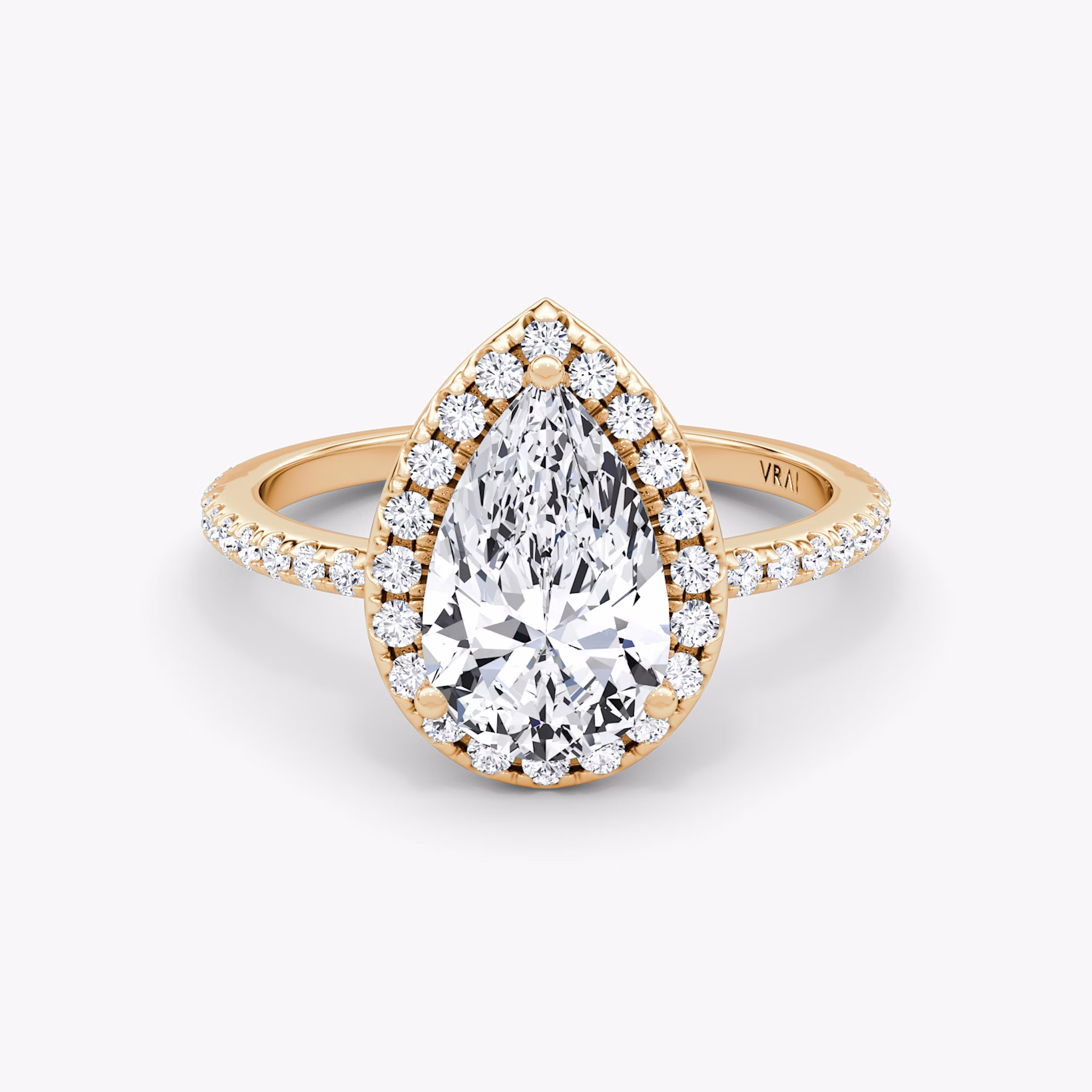 The Halo | Pear | 14k | Rose Gold | bandAccent: Pavé | haloSize: original | diamondOrientation: vertical | caratWeight: other