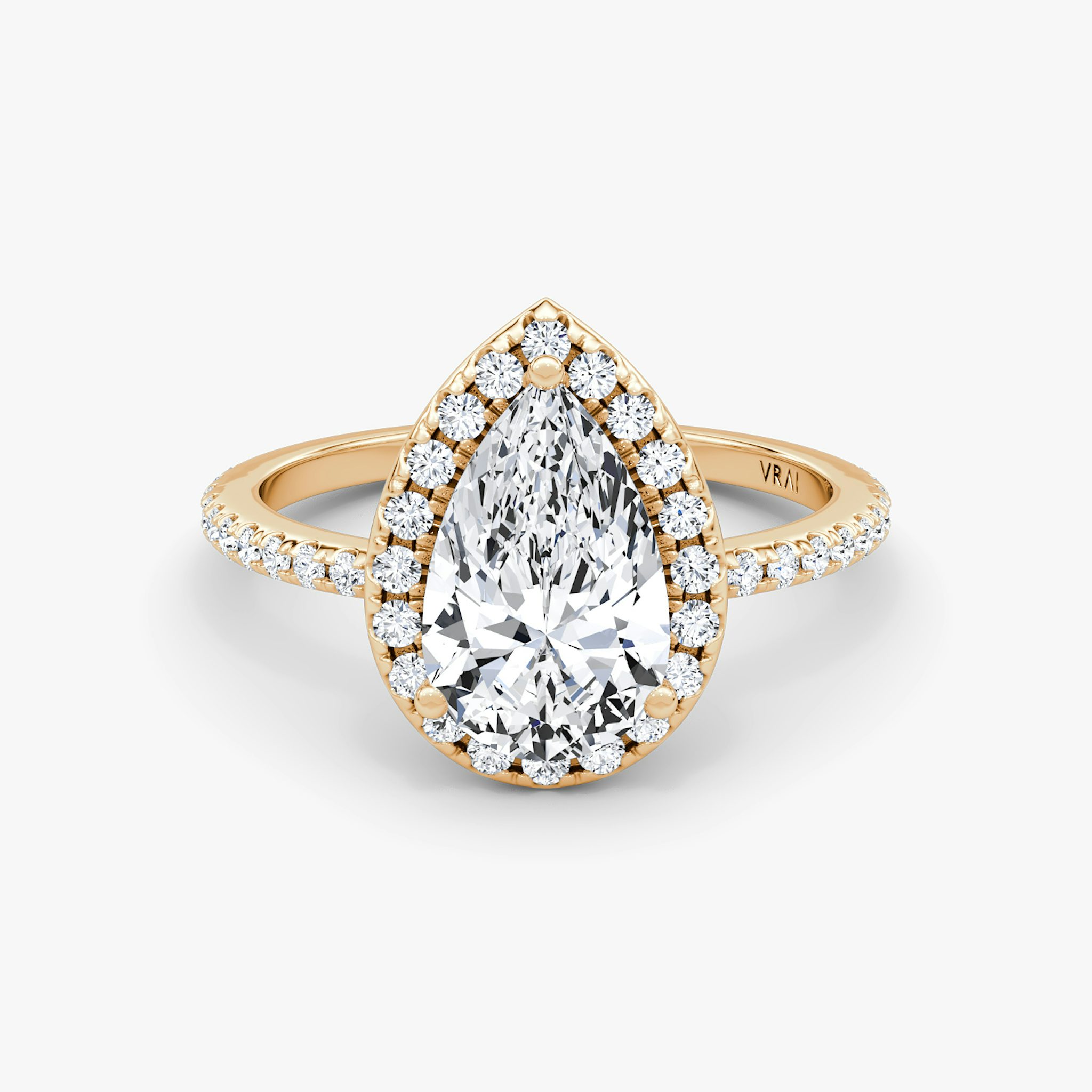 The Halo | Pear | 14k | Rose Gold | bandAccent: Pavé | haloSize: original | diamondOrientation: vertical | caratWeight: other