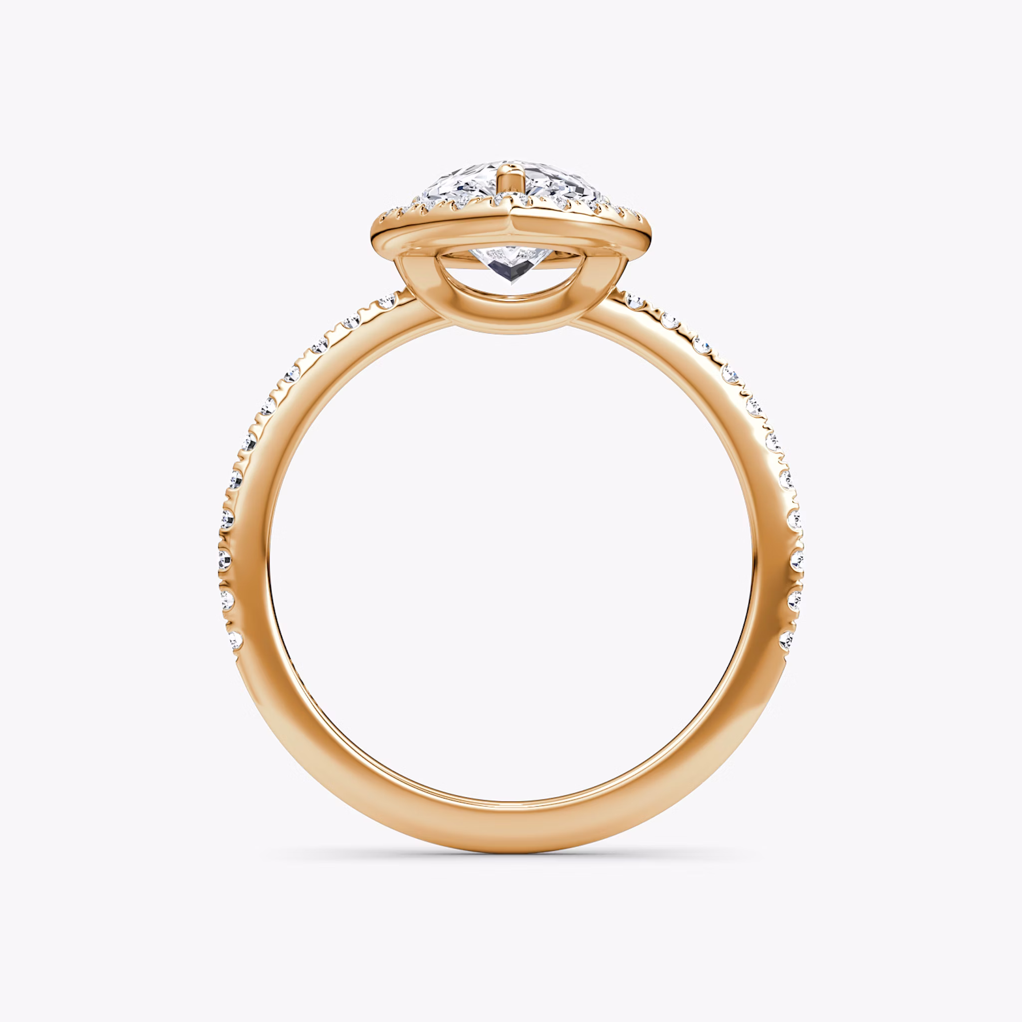 The Halo | Pear | 14k | Rose Gold | bandAccent: Pavé | haloSize: original | diamondOrientation: vertical | caratWeight: other
