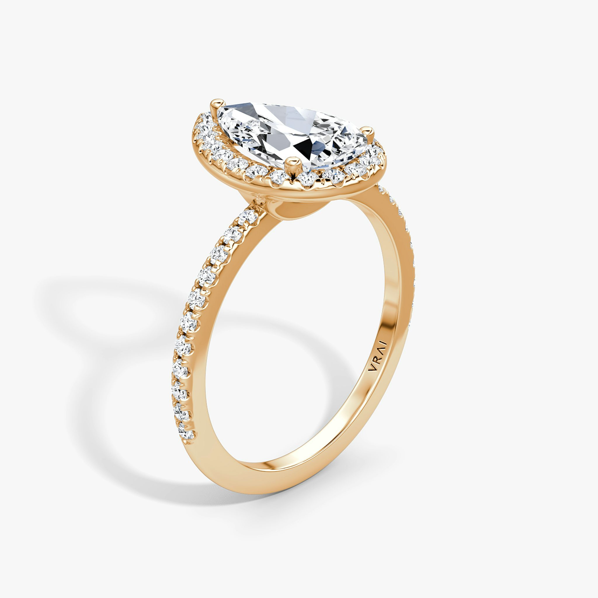 The Halo | Pear | 14k | Rose Gold | bandAccent: Pavé | haloSize: original | diamondOrientation: vertical | caratWeight: other
