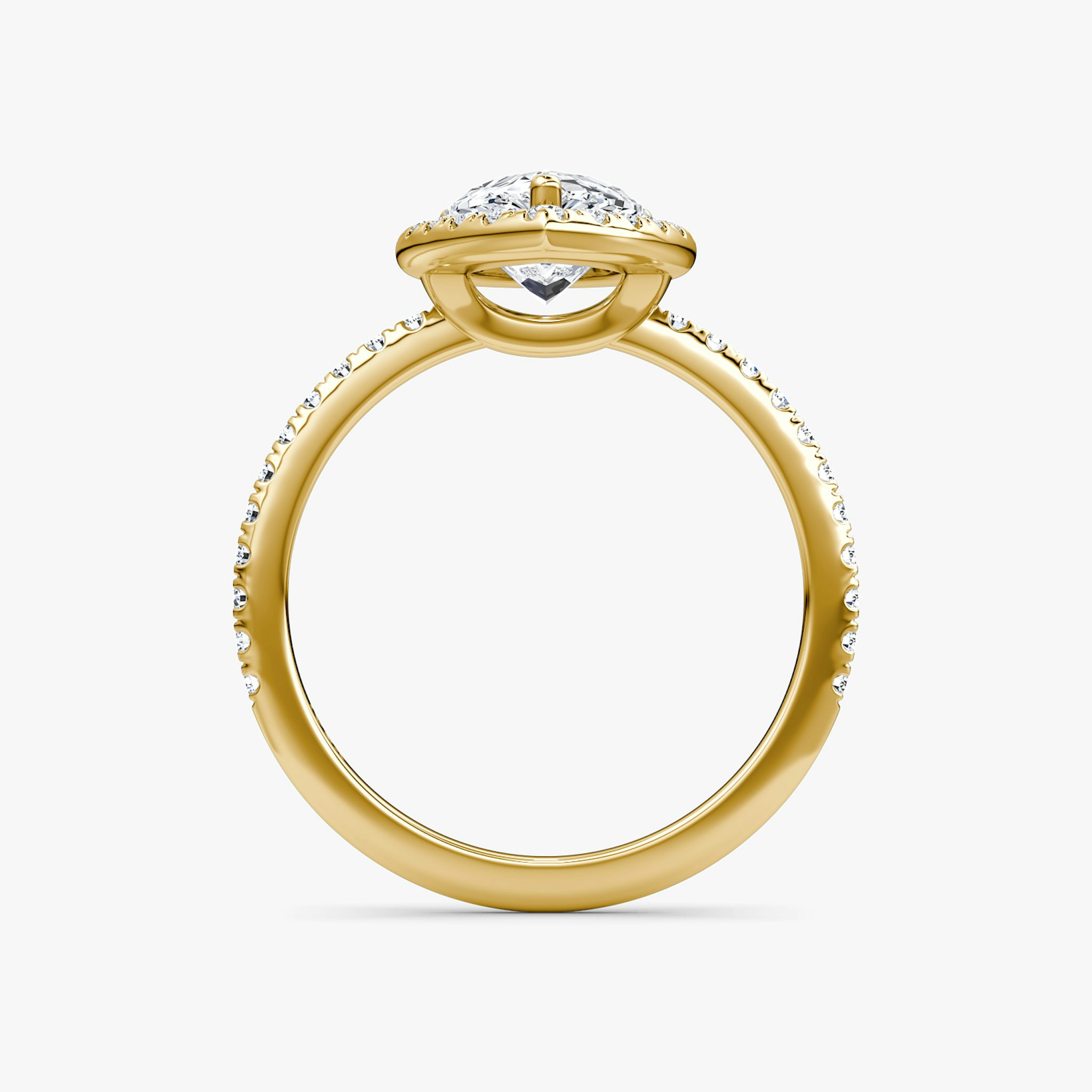 The Halo | Pear | 18k | Yellow Gold | bandAccent: Pavé | haloSize: original | diamondOrientation: vertical | caratWeight: other