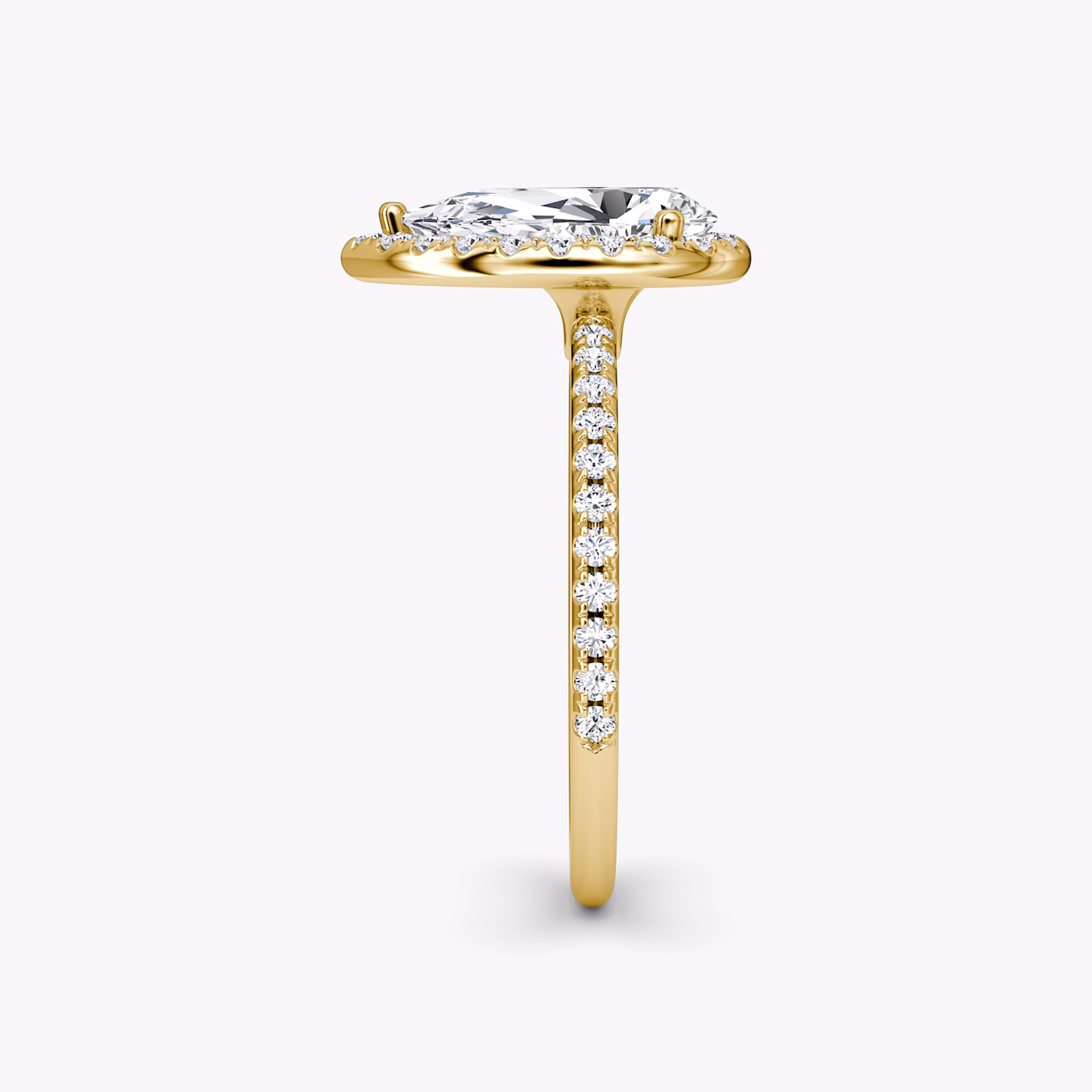 The Halo | Pear | 18k | Yellow Gold | bandAccent: Pavé | haloSize: original | diamondOrientation: vertical | caratWeight: other