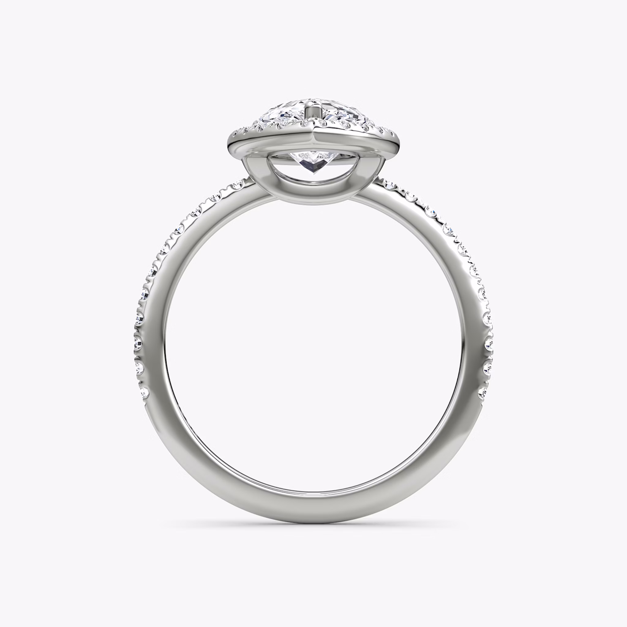 The Halo | Pear | 18k | White Gold | bandAccent: Pavé | haloSize: original | diamondOrientation: vertical | caratWeight: other