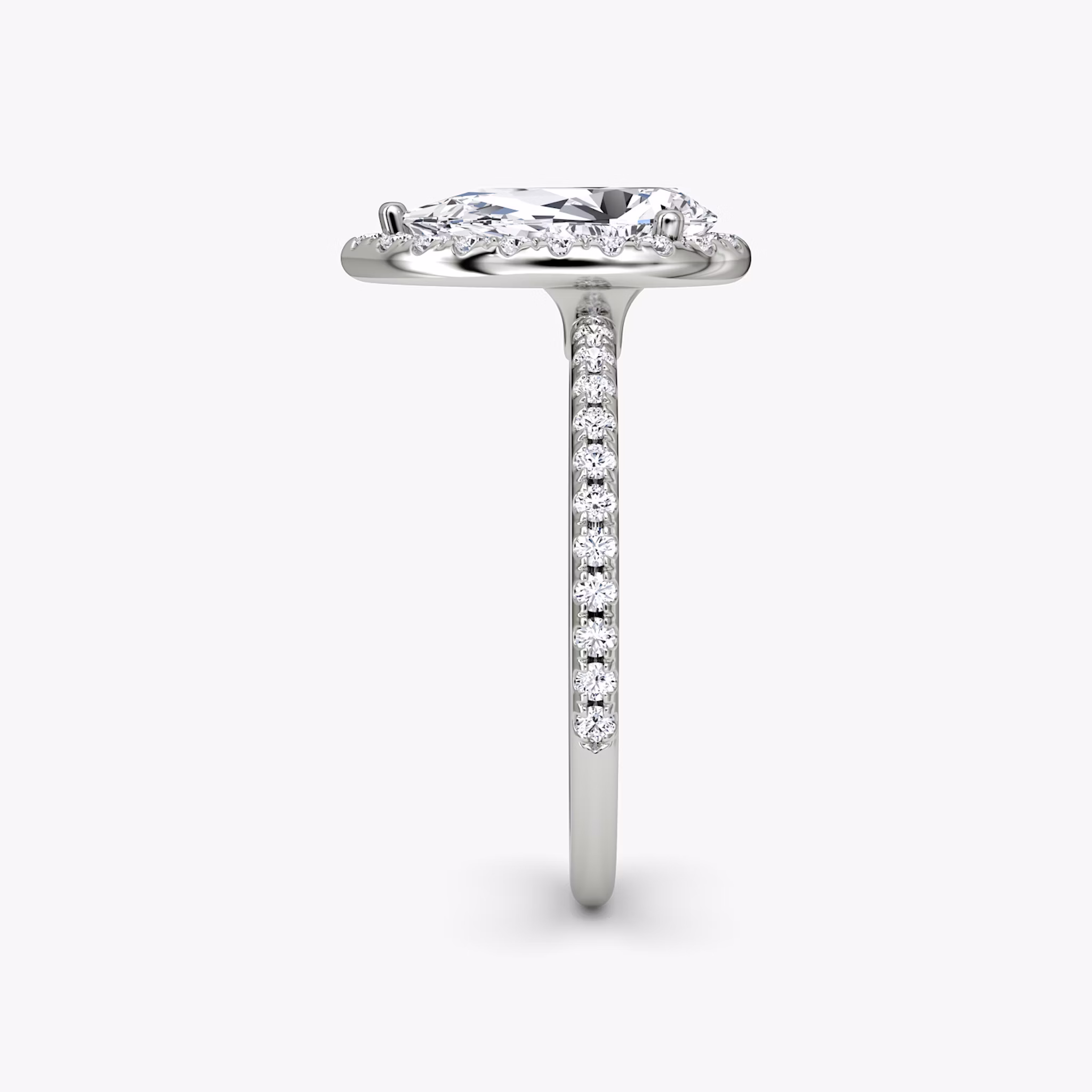 The Halo | Pear | 18k | White Gold | bandAccent: Pavé | haloSize: original | diamondOrientation: vertical | caratWeight: other