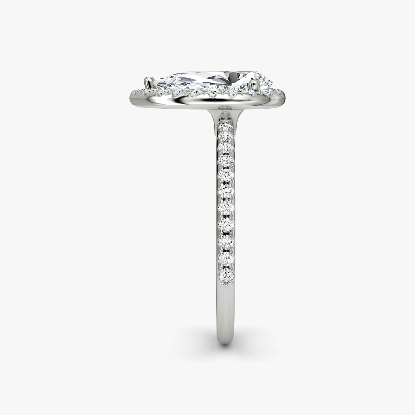 The Halo | Pear | Platinum | bandAccent: Pavé | haloSize: original | diamondOrientation: vertical | caratWeight: other