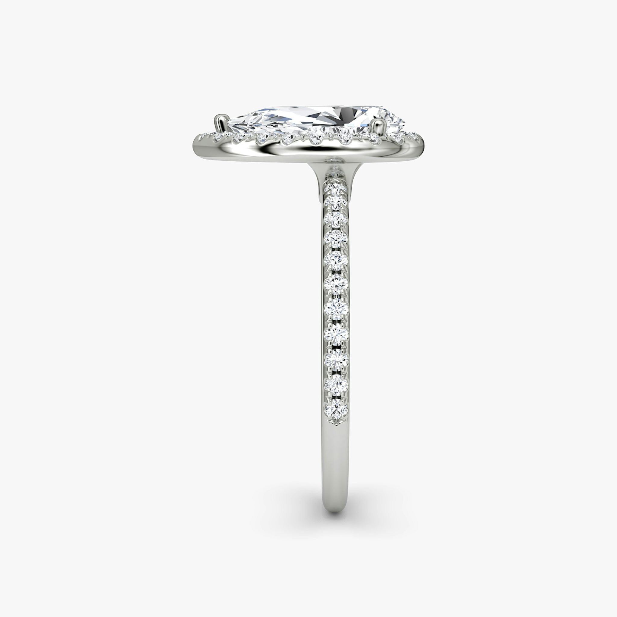 The Halo | Pear | 18k | White Gold | bandAccent: Pavé | haloSize: original | diamondOrientation: vertical | caratWeight: other
