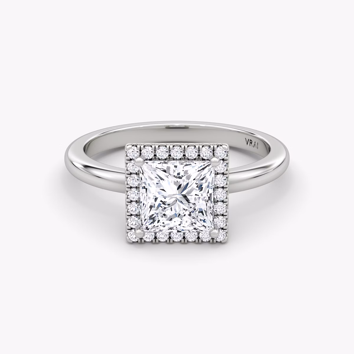 The Halo | Princess | 18k | White Gold | bandAccent: Plain | haloSize: original | diamondOrientation: vertical | caratWeight: other